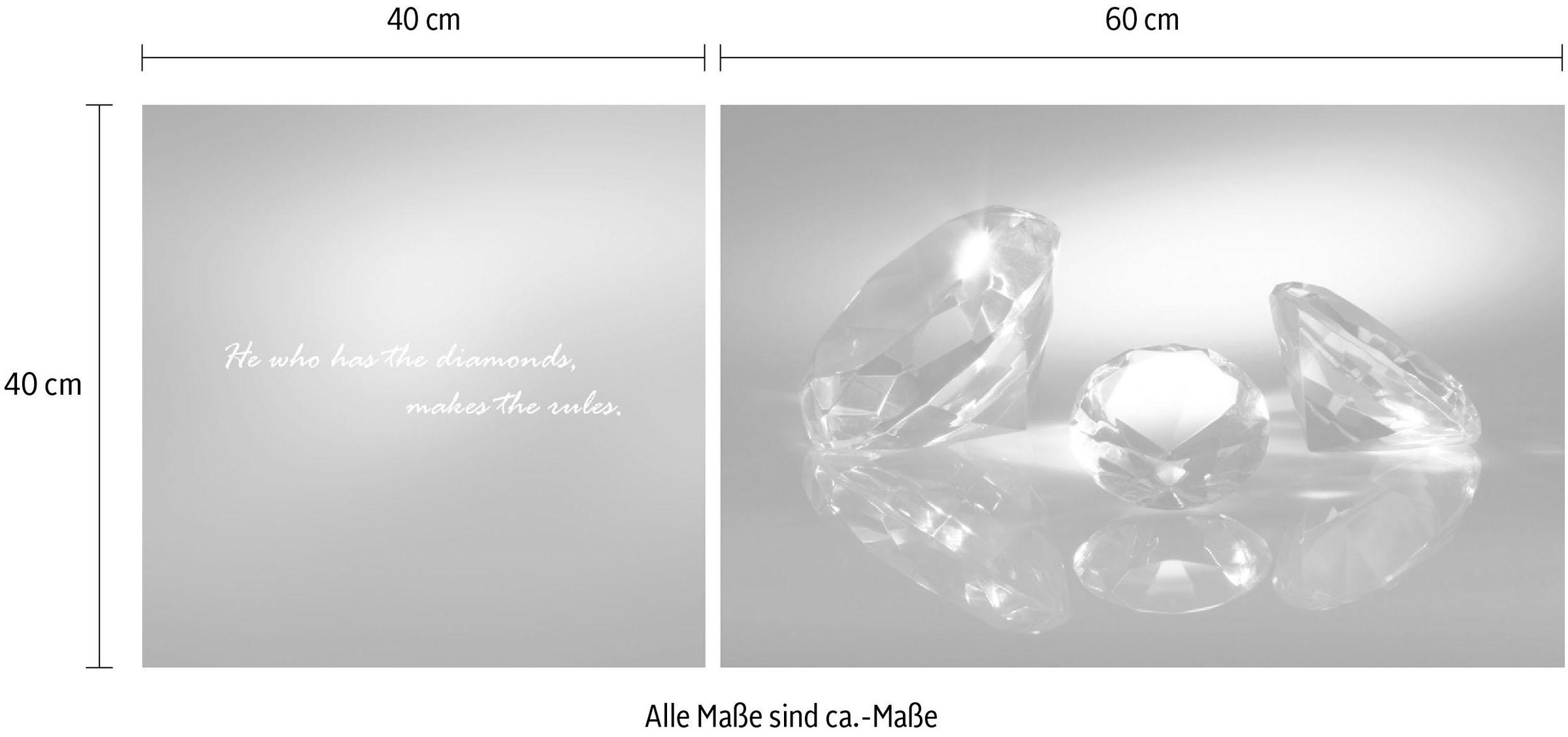 queence Leinwandbild »Diamonds«, Stein-Kunst-Modern-Spa-Spa Bilder-Sprüche-Sprüche & Texte-Schriftzug-Schriftzüge, (Set), Premium-Leinwandstoff, Handarbeit aus Deutschland, Spruch, 2er Set