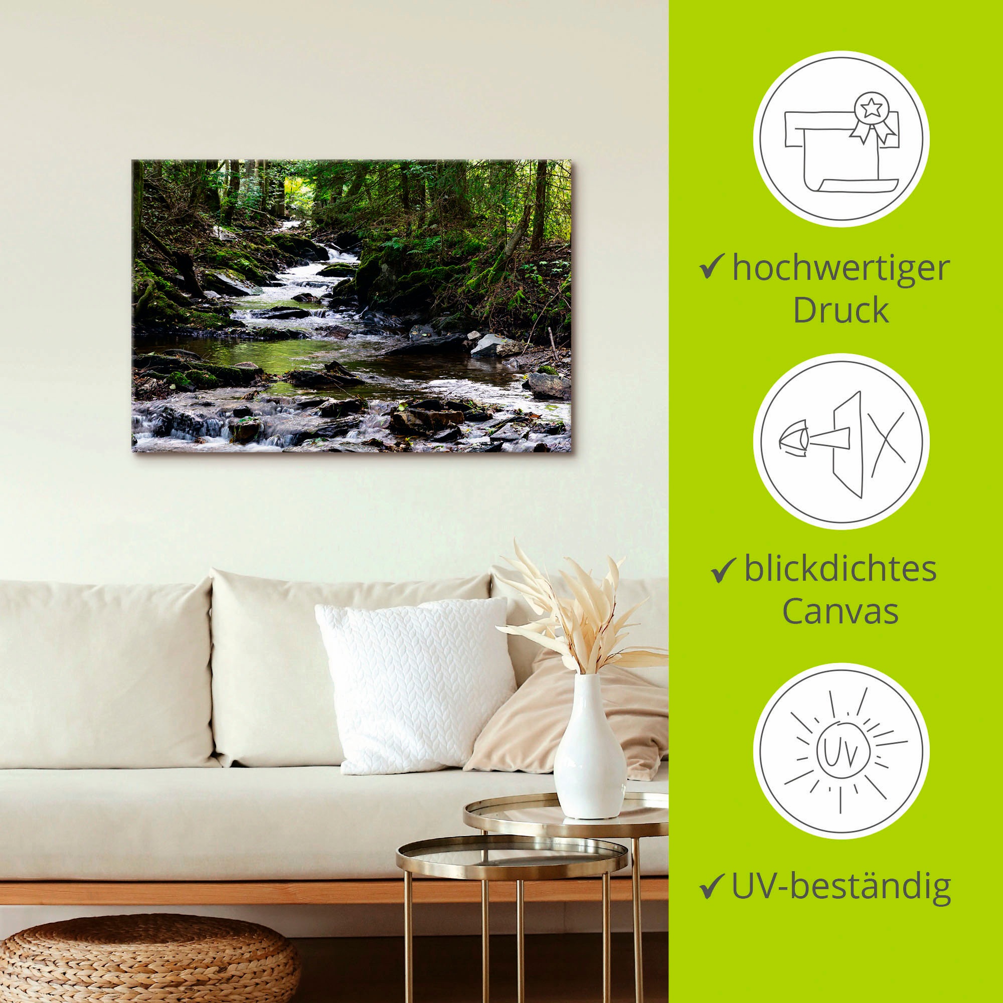 Artland Wandbild »Bachlauf im Wald«, Gewässer, (1 St.), als Alubild, Outdoorbild, Leinwandbild, Poster, Wandaufkleber