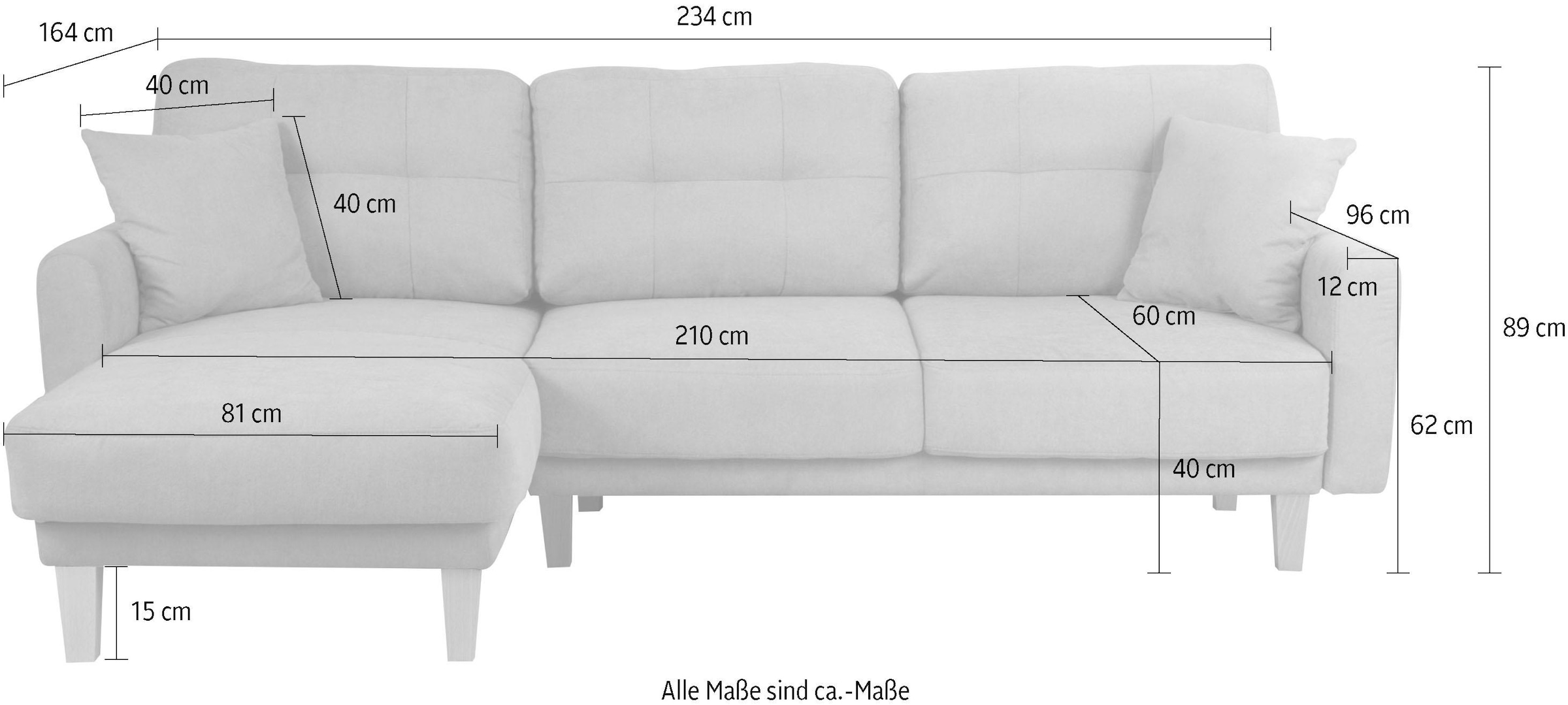 Home affaire Ecksofa »TRIPLO optionale Schlafsofa mit Bettkasten, Maße B/T/H: 234/164/89 cm«, L-Form wahlweise mit Bettfunktion - Liegefläche 132x210 cm
