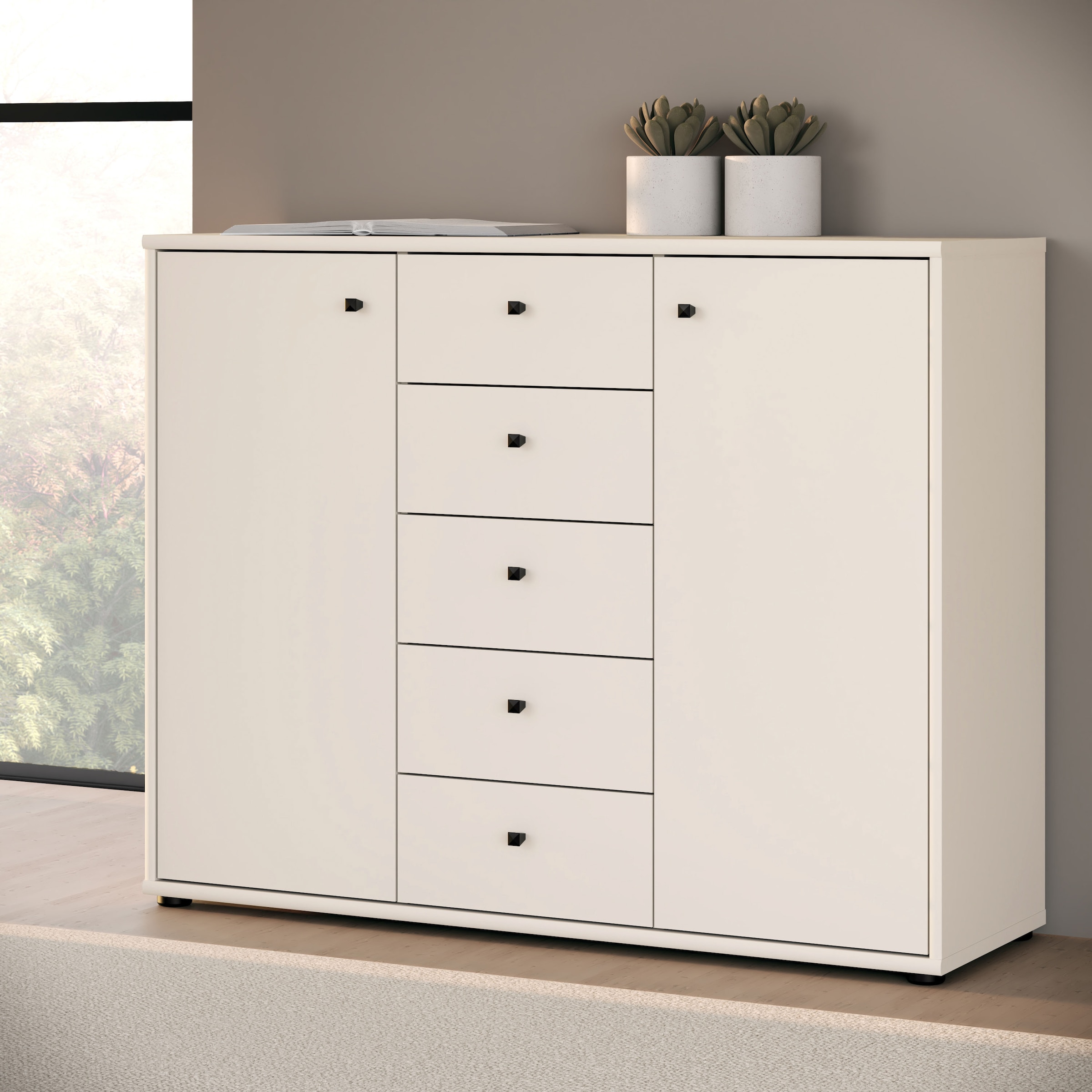 FORTE Kommode »Tempra, Kommode, 2 Türen, 5 Schubkästen, viel Stauraum« B/H/T 108,8/85,5/34,8 cm