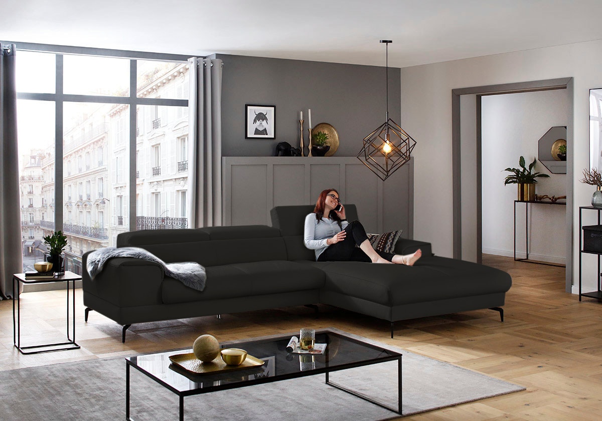 W.SCHILLIG Ecksofa »piedroo, Designsofa mit tollem Sitzkomfort, L-Form«, Kopfteilverstellung, wahlweise mit Sitztiefenverstellung, Breite 303cm