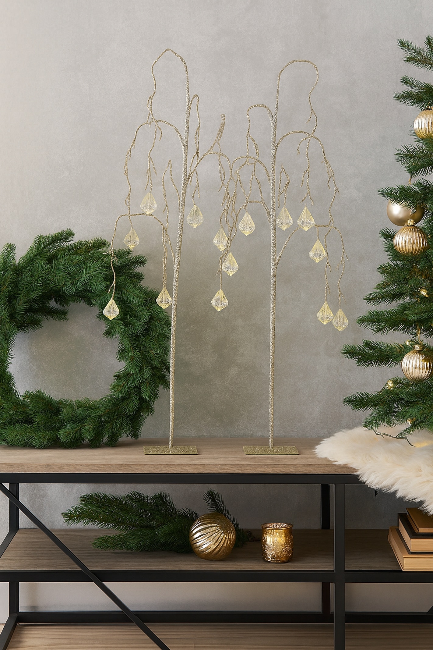 I.GE.A. Kunstzweig »Dekozweig« 2er Set 70cm Acryl Steine Blätter Adventskranz Floristik Deko Zweig