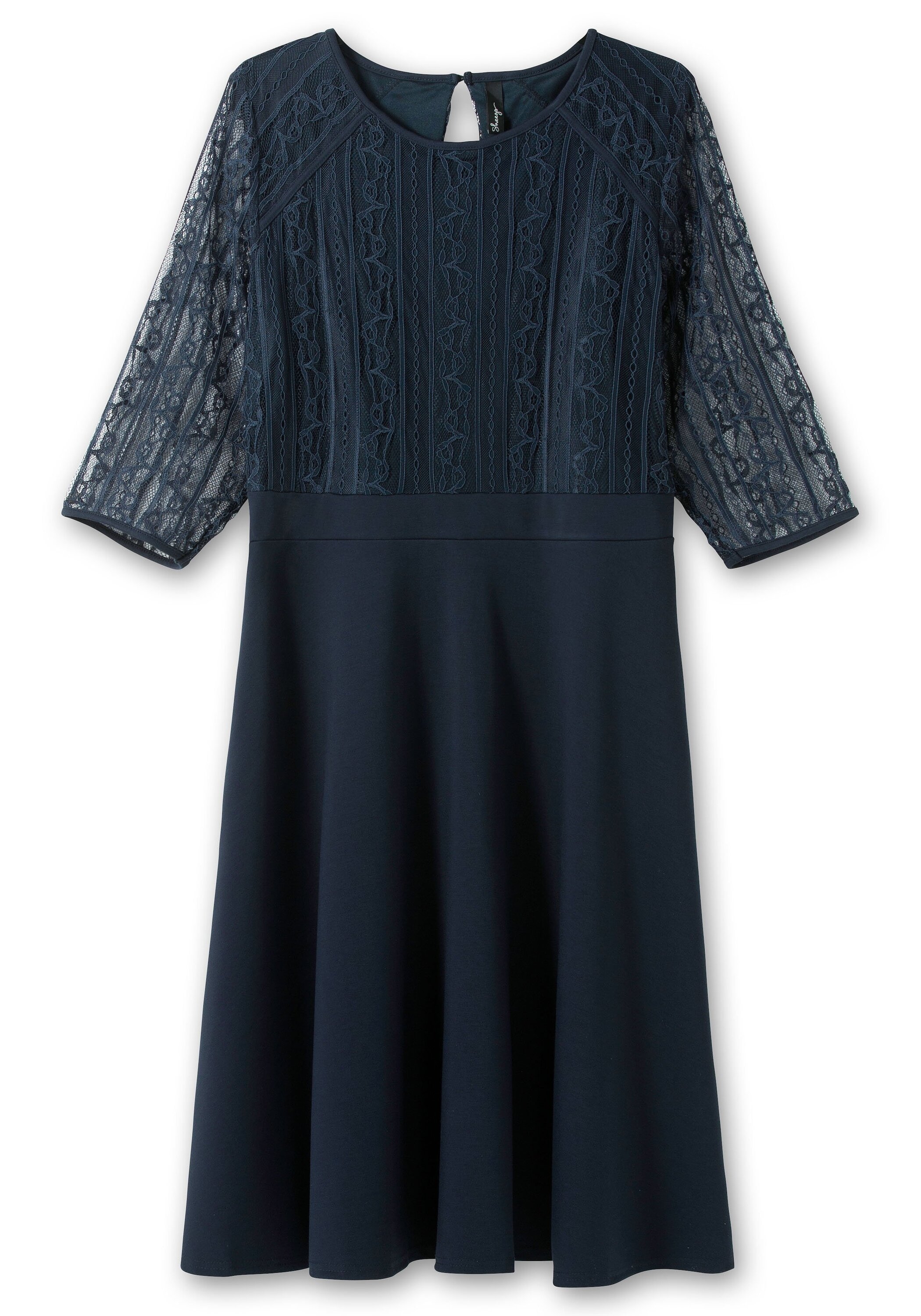 Sheego Abendkleid »Cocktailkleid mit floraler Spitze und Chiffon-Ärmeln«, mit floraler Spitze und Chiffon-Ärmeln