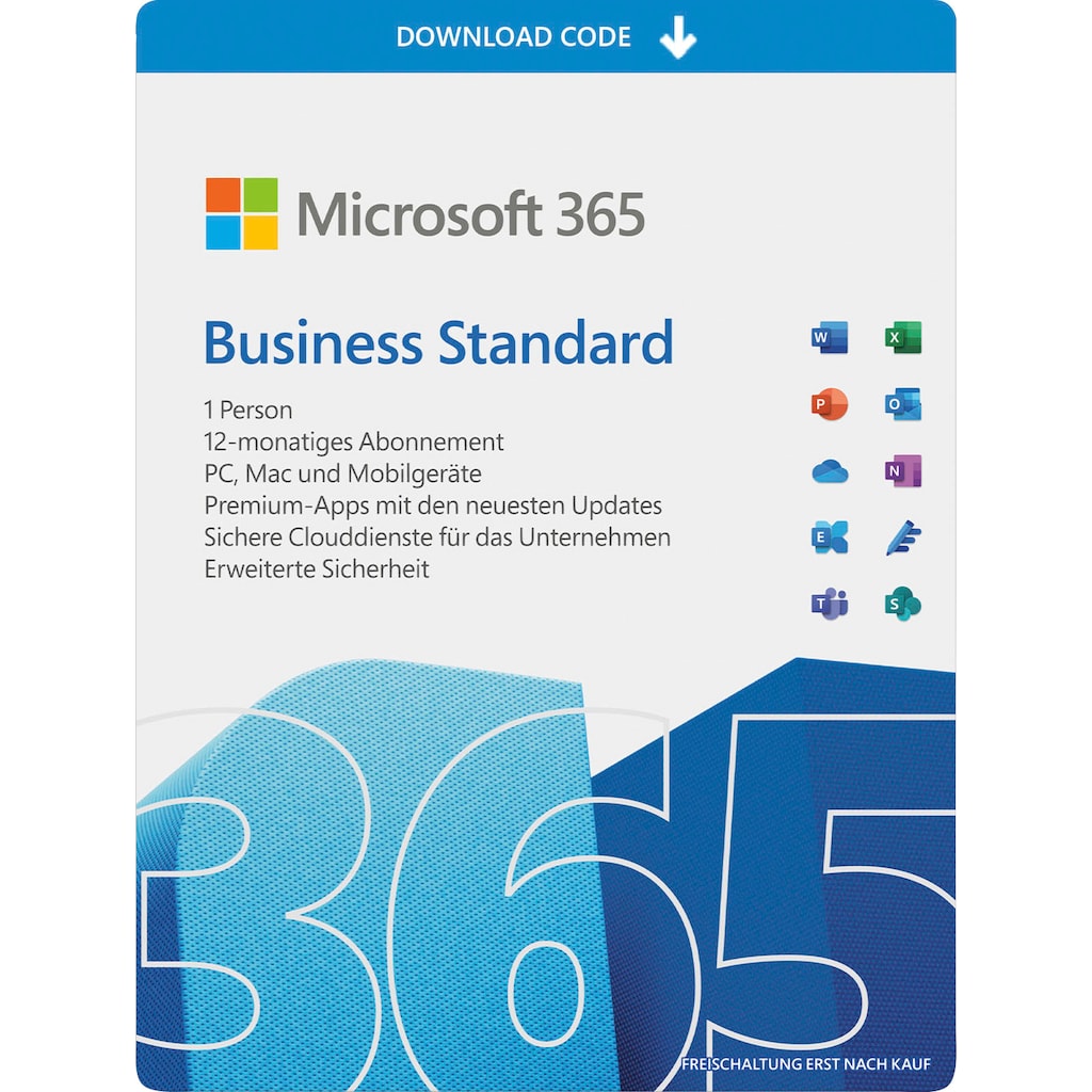 Microsoft Officeprogramm »original Microsoft 365 Business Standard für Unternehmen, Premium-Office-Apps, 1 TB OneDrive Cloudspeicher, 12 Monate, Product Key in Box«