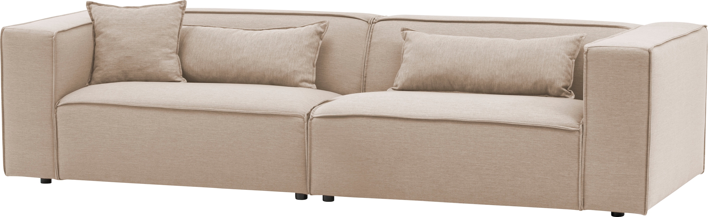 LeGer Home by Lena Gercke 3-Sitzer »PIARA, Couch mit Kedernaht, Sofa in Cord oder Leinenoptik«, schwarze Füße, bequemer Sitzkomfort
