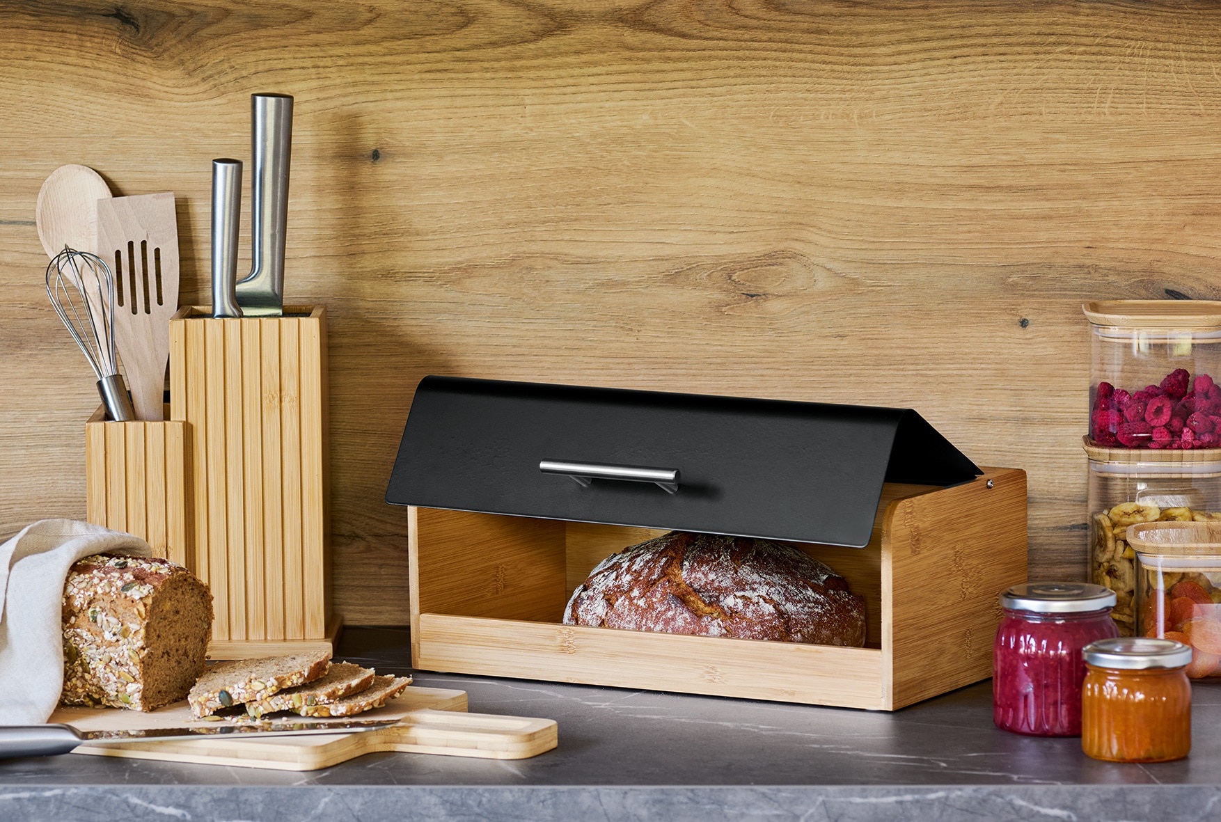 Zeller Present Brotkasten »Brotbox« Bambus/Metall/Edelstahl, schwarz - ca. 36,3x20x13,5 cm