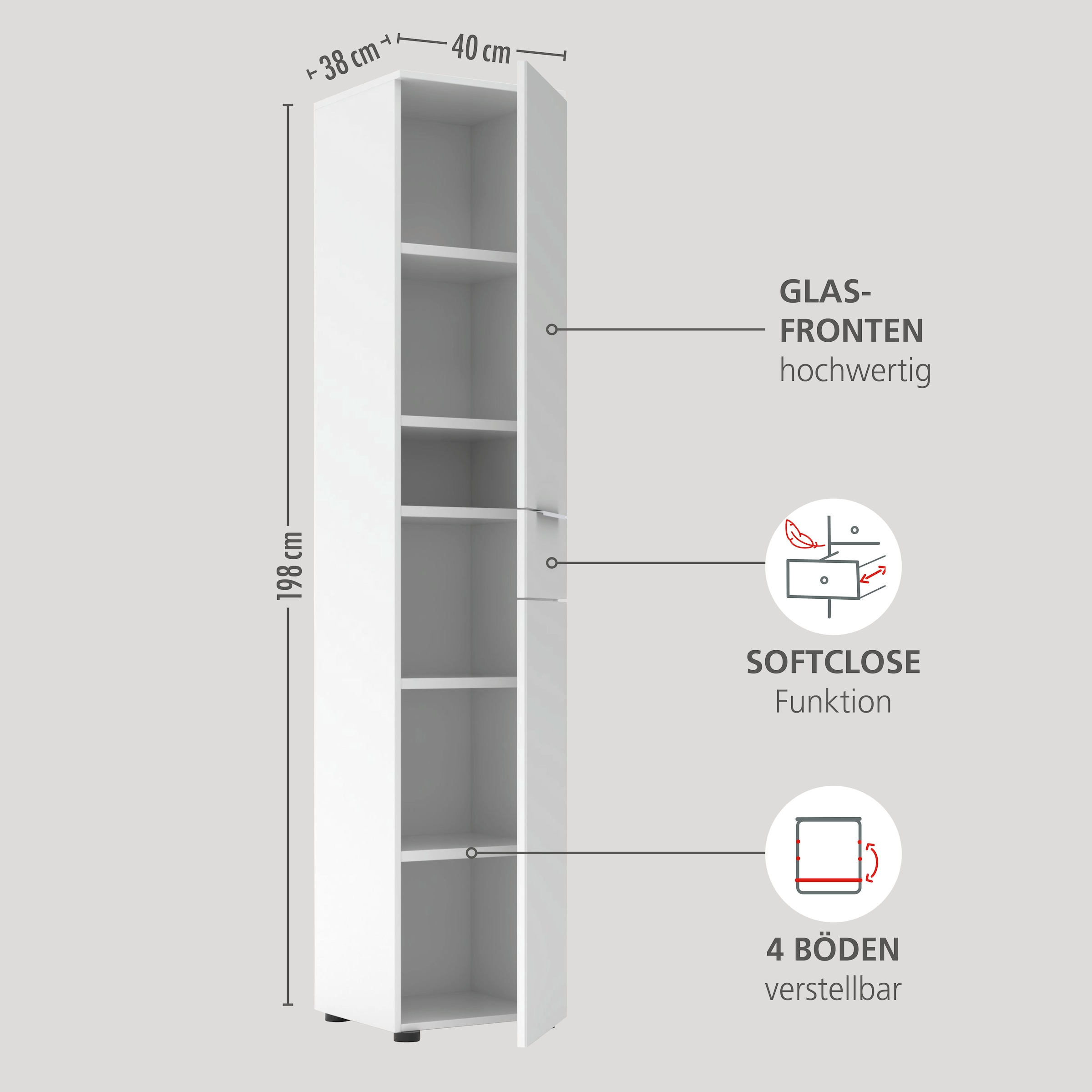 Innostyle Aktenschrank »Büroschrank Santorin, 40/198/38 cm ( B/H/T)« 1 Stk. tlg. 1 Tür links/rechts verwendbar, Softclose, Klarglas, ABS Schutzkante