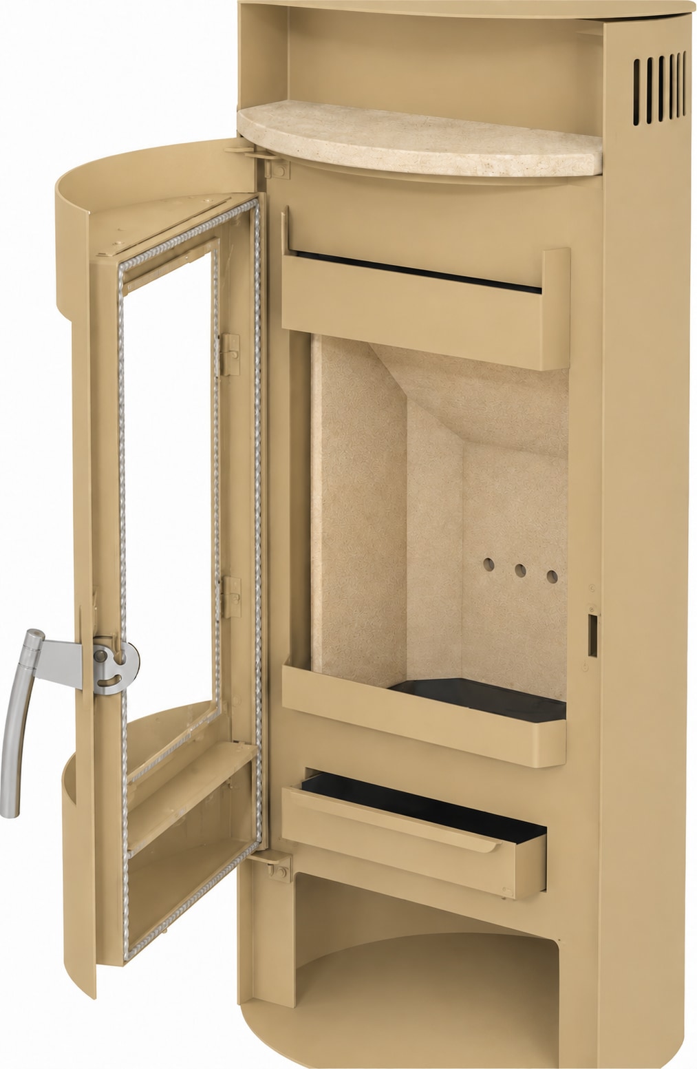 Hanseatic Kaminofen »MAIA Stahl beige, Lieferung bis ins Wohnzimmer« NEU und Exklusiv mit Standsteinteefach