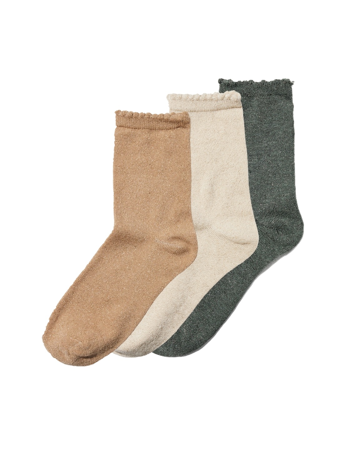 pieces Socken »PCSEBBY GLITTER LONG 3-PACK SOCKS NOOS«, (Set, 3 Paar), mit gerippten Bündchen und Muschelsaum
