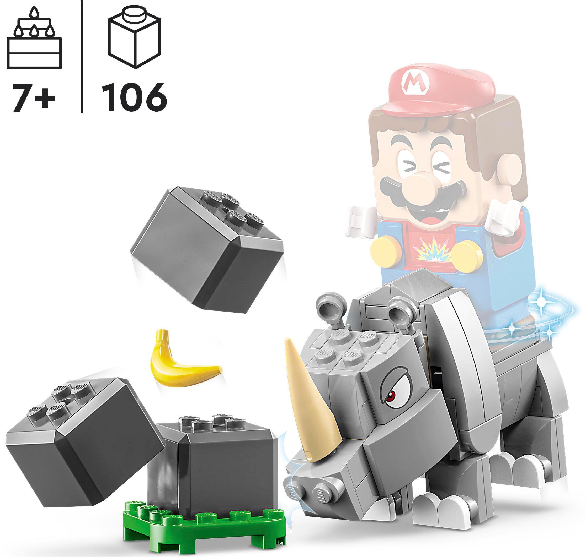 LEGO® Konstruktionsspielsteine »Rambi das Rhino – Erweiterungsset (71420), LEGO® Super Mario«, (106 St.), Made in Europe