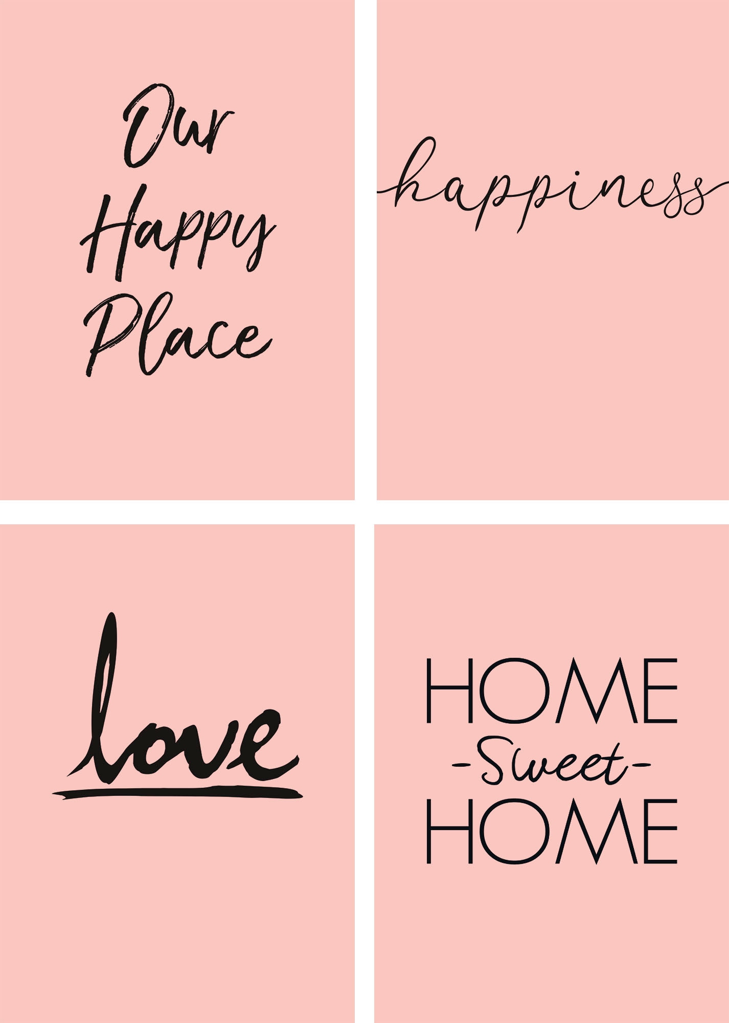 Poster »Ort Glück Liebe Home sweet Home«, Sprüche & Texte, (4 St.), Poster, Wandbild,...