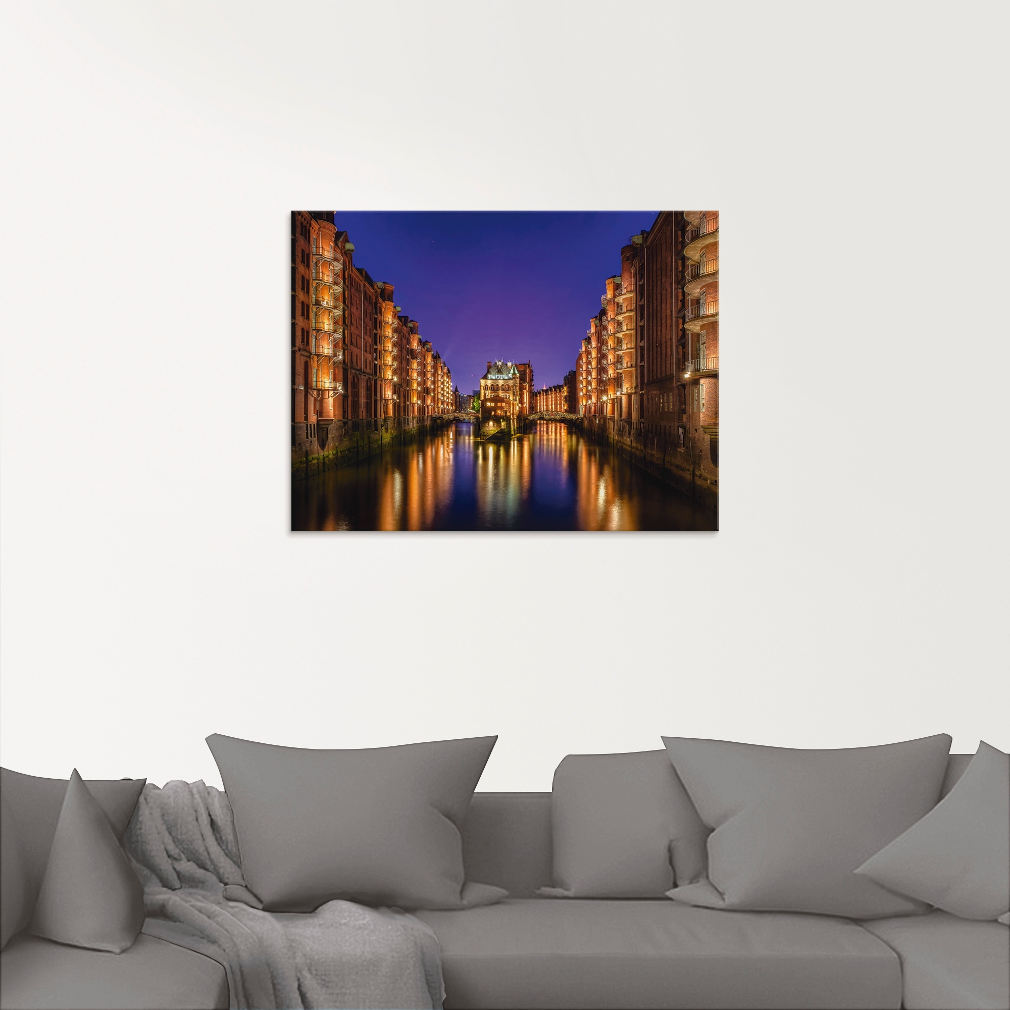 Artland Glasbild »Hamburg Speicherstadt bei Nacht«, Gebäude, (1 St.), in verschiedenen Größen