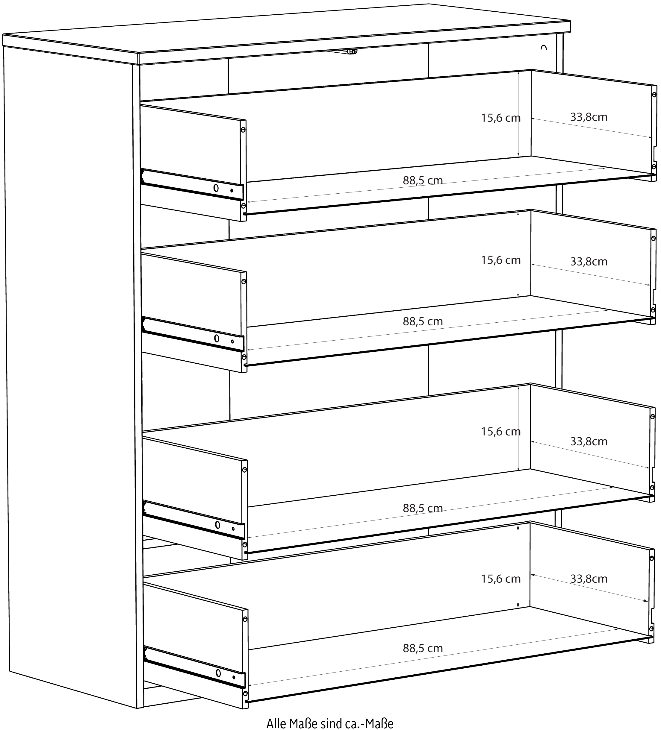 FORTE Hochkommode B/H/T 95,1/114,7/41,5 cm Hochkommode ohne Griffe