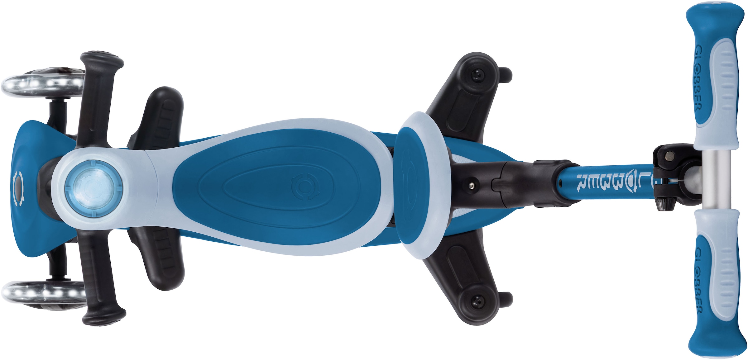 Globber »GO-UP BABY 360 LIGHTS, mit Leuchtrollen und Leuchtmodul« Aufsitzrad, Laufrad und Scooter in Einem