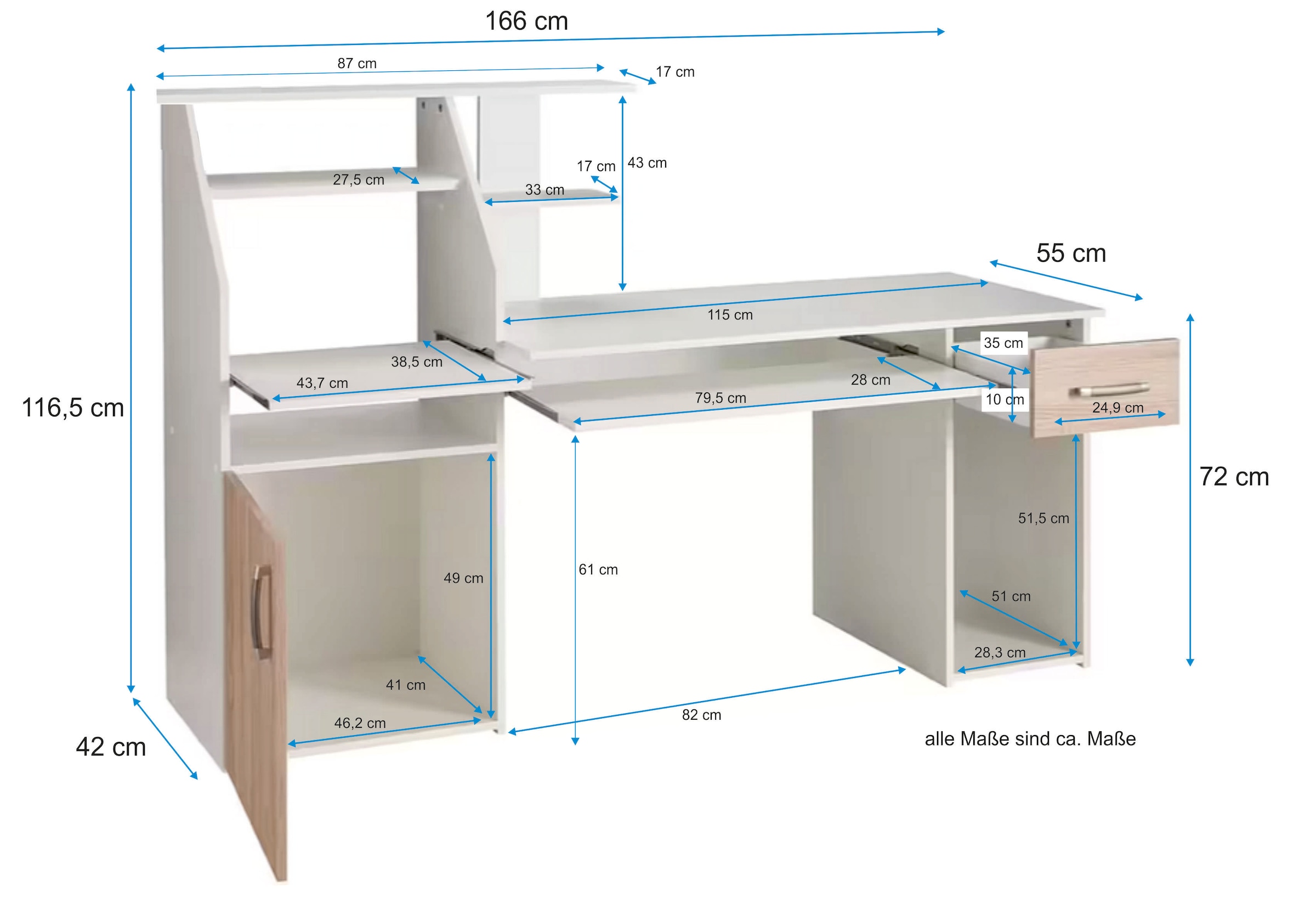 VOGL Möbelfabrik Schreibtisch »Don«, mit Tastatur- & Druckerauszug, Breite 137,5 cm, Made in Germany
