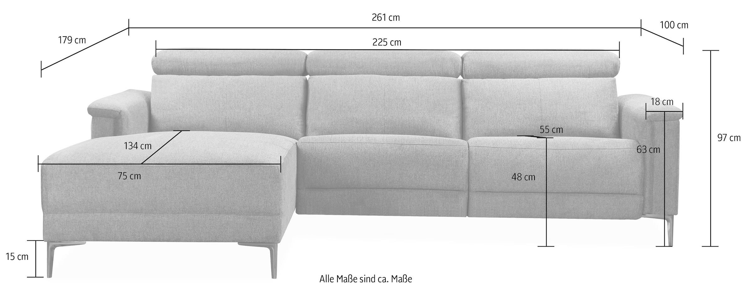 OTTO home Ecksofa »LUND, Struktur-Bezug, L-Form, 261cm, man. /elektr. Relaxfunktion« auch mit USB A/C-Anschluss sowie Kopfteilverstellung