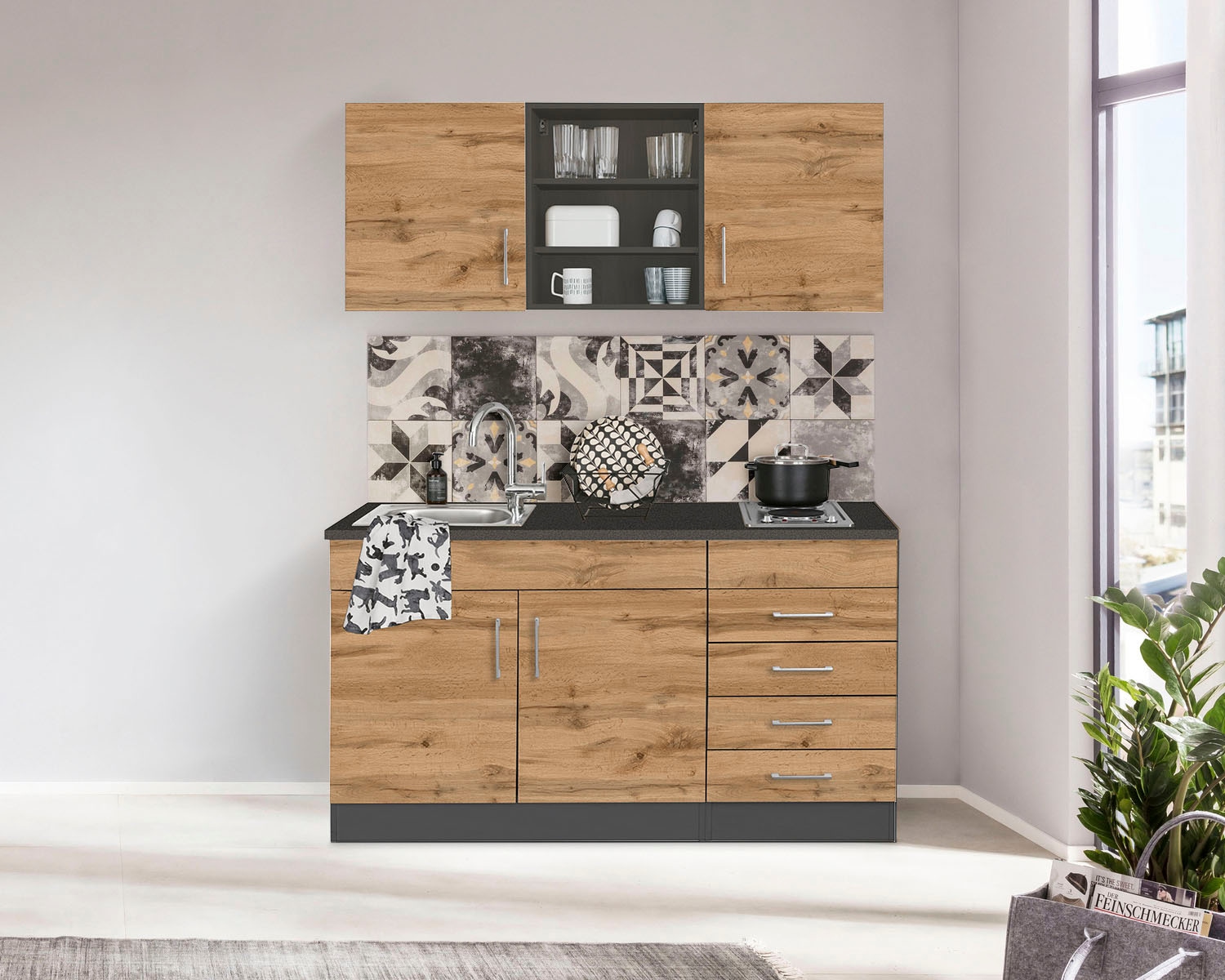 KOCHSTATION Pantryküche »KS-Mali« Breite 150 cm, wahlweise mit E-Geräten