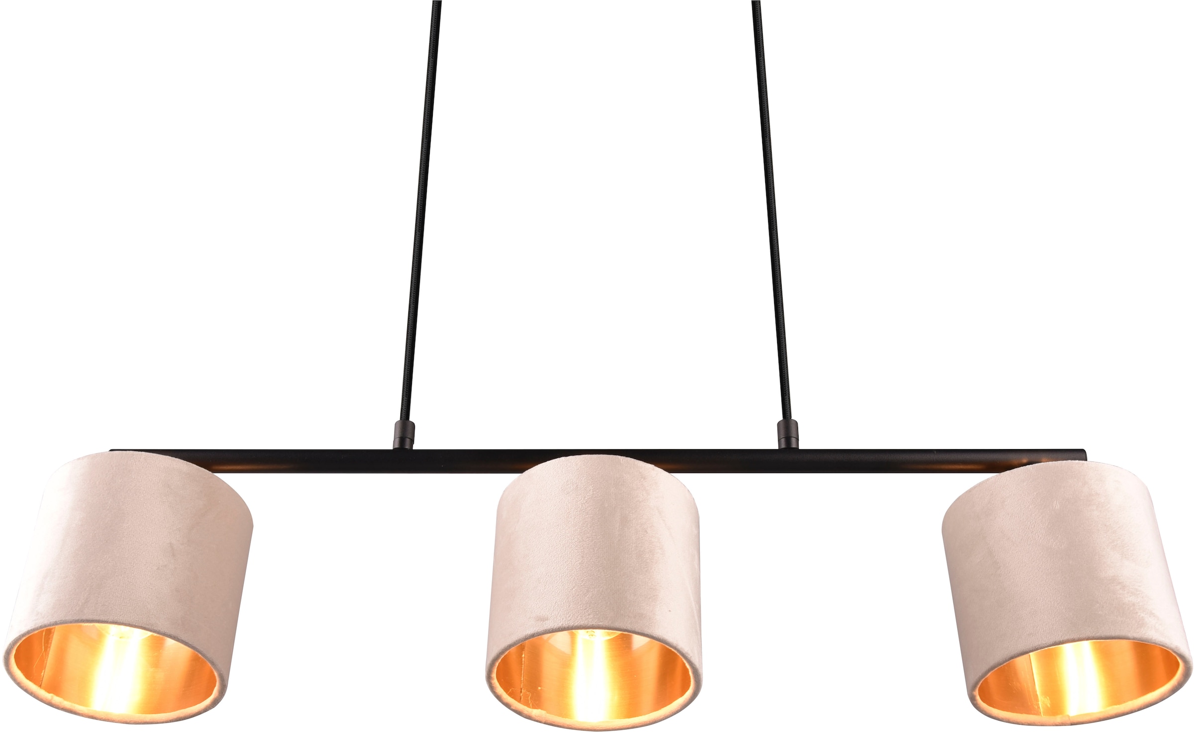 my home Pendelleuchte »JOSIE, Hängeleuchte 3-flammig mit Samtschirm beige / innen gold IP20«, 3 flammig, Leuchtmittel E14 | Leuchtmittel wechselbar, Hängelampe Esszimmer höhenverstellbar bis 150 cm, exkl Leuchtmittel