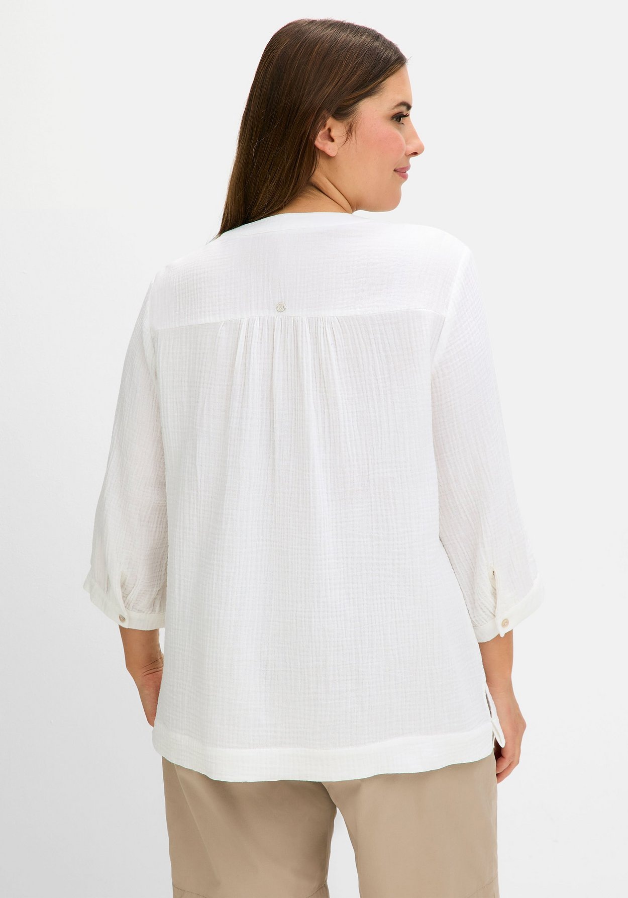 Sheego Tunika »Tunika mit 3/4-Arm und V-Schlitz, aus Musselin«
