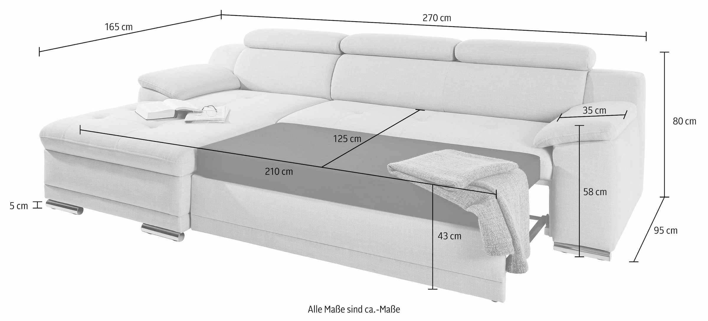 sit&more Ecksofa »Top Andiamo L-Form«, wahlweise mit Bettfunktion, inklusive Kopfteilverstellung