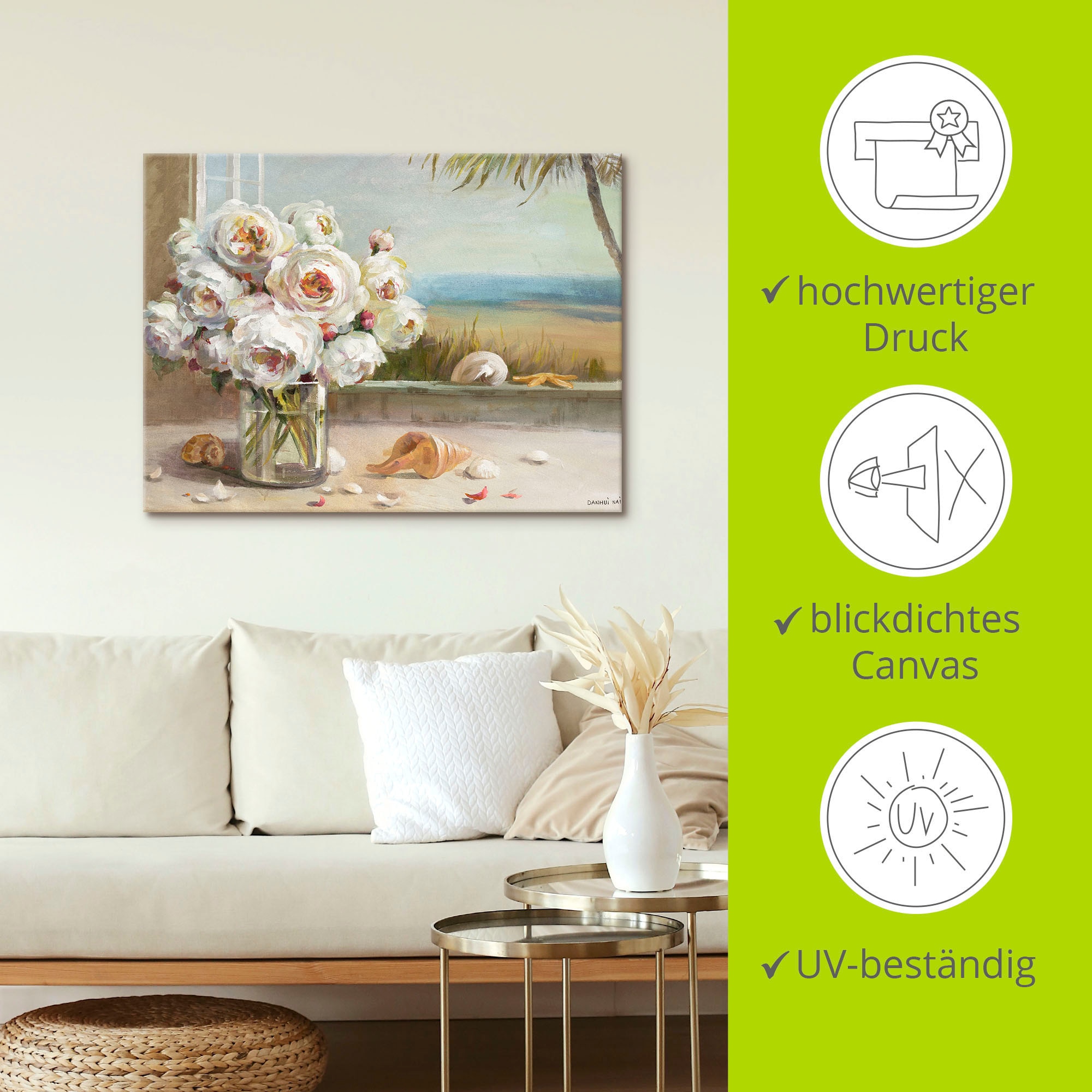 Artland Leinwandbild »Küsten Rosen II« Blumen 1 Stk. tlg. auf Holzrahmen gespannt