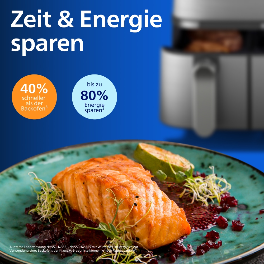 Philips Heißluftfritteuse »NA555/00 Steam Airfryer 5000 Series Dual Basket, 9L Kapazität (3L+6L)« 2750 W mit Dampfgar-Funktion; Silber/Edelstahl
