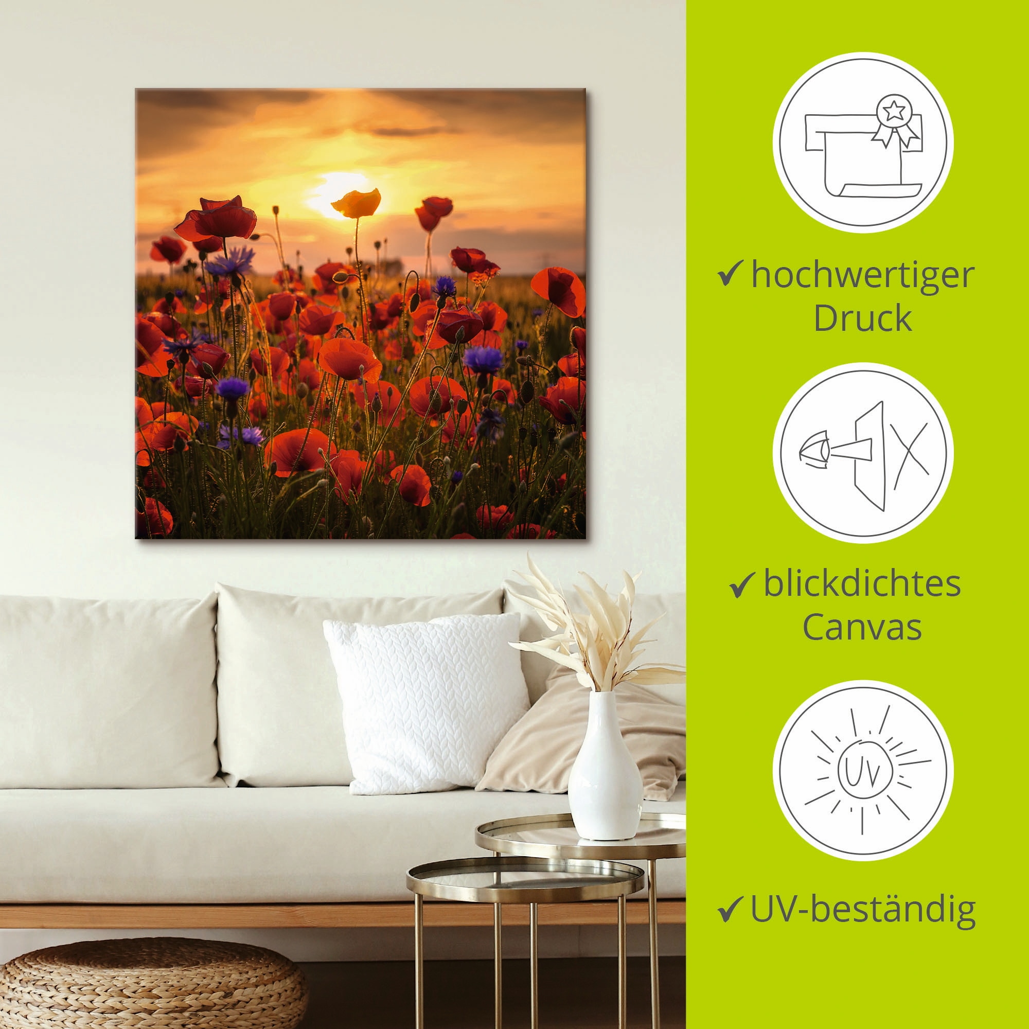Artland Wandbild »Mohnblumen im Abendlicht«, Blumen, (1 St.), als Alubild, Outdoorbild, Leinwandbild, Poster, Wandaufkleber