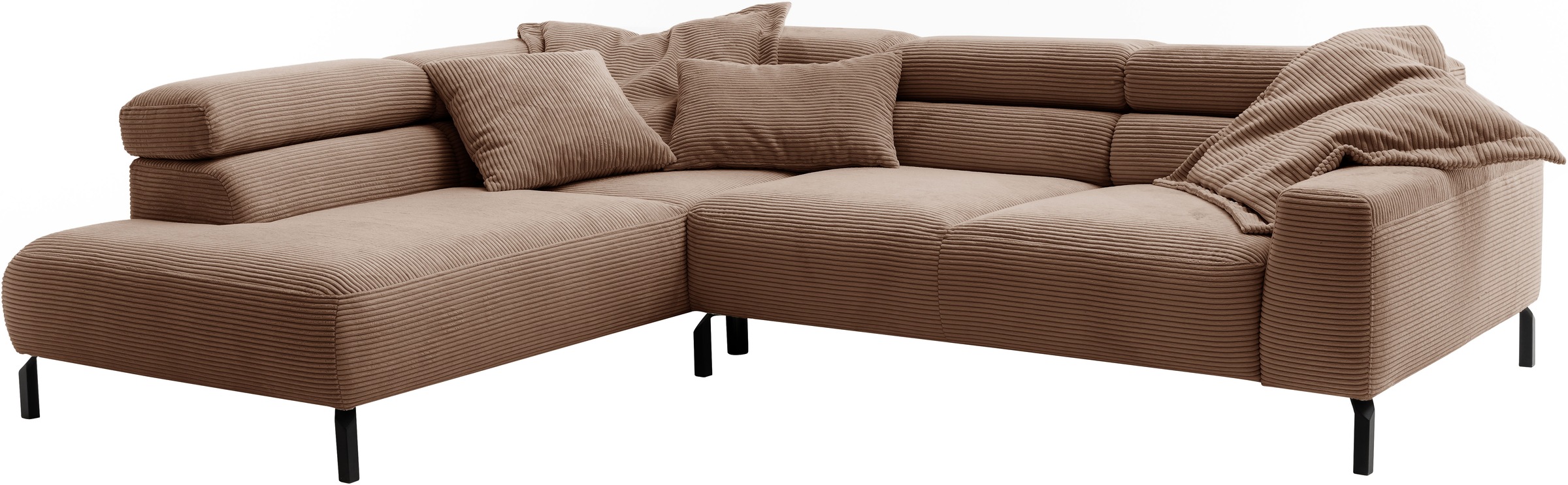 Places of Style Ecksofa »Antonelli, L-Form, inkl. Kopfteilverstellung, Breite 276 cm«, mit elektrischer Sitztiefenverstellung, in Cord, rost