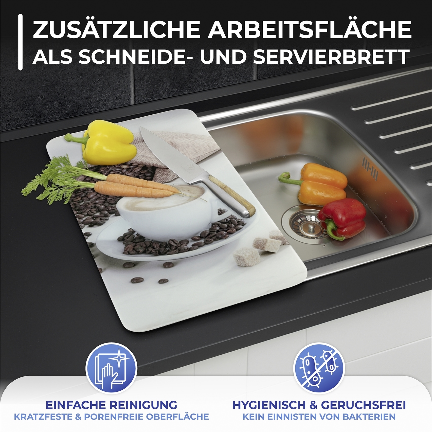 Maximex Herd-Abdeckplatte »Universal Modell CAFÉ AROMATICA«, (Set, 2 tlg.), für Induktions-, Glaskeramik-, Elektro- und Gasherde, höhenverstellbar