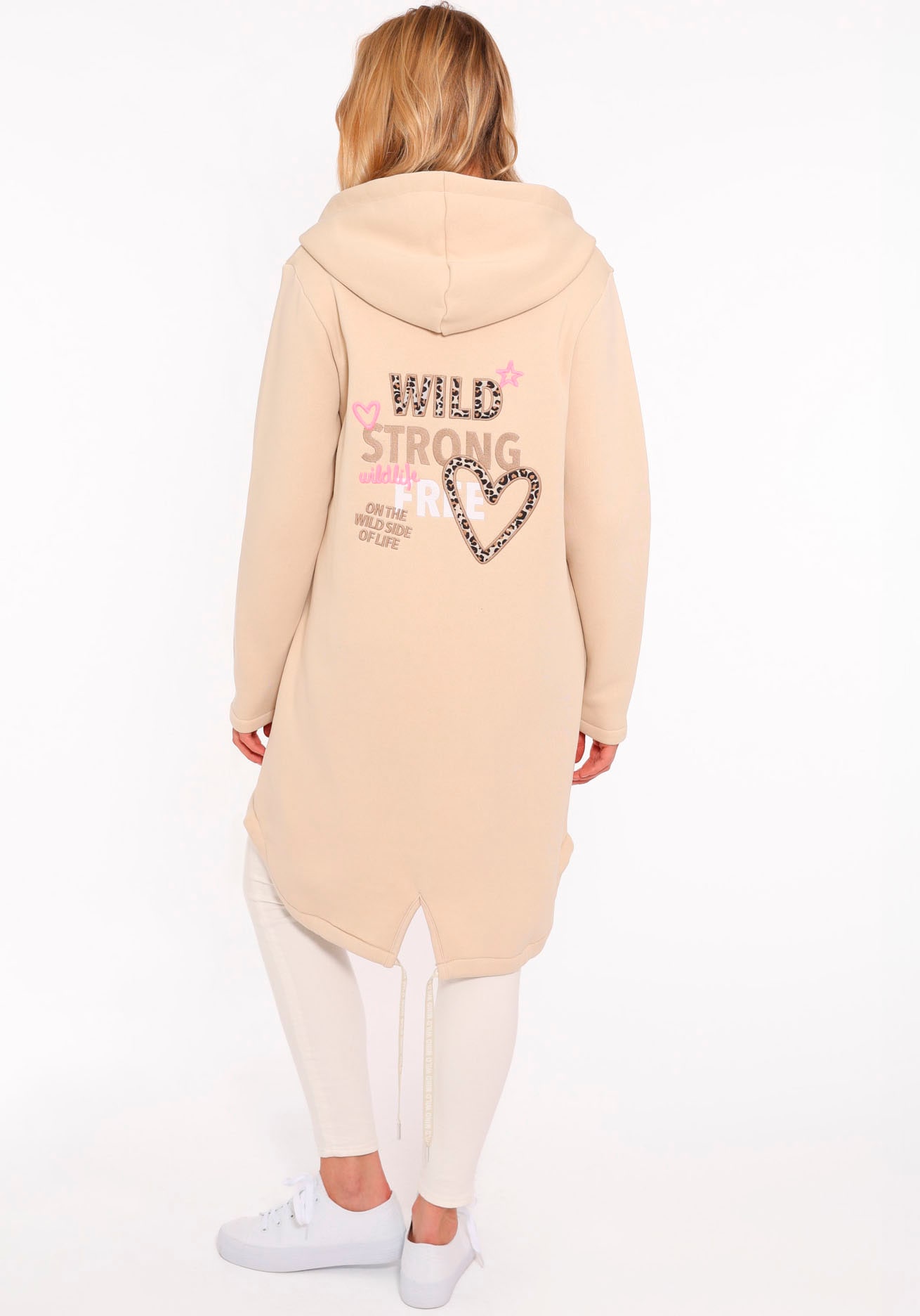 Zwillingsherz Jerseymantel »"Wild Strong Free"«, mit Kapuze, Taschen, Front und Backmotiv Wild Strong Free