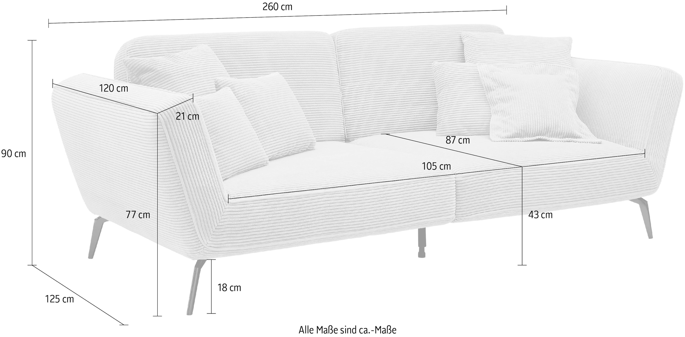 set one by Musterring Big-Sofa »SO 4500 Mega-Sofa, mega bequem, hochwertig verarbeitet«, Füße schwarz matt, wahlweise mit Kopfstütze, Breite 260cm, in Cord