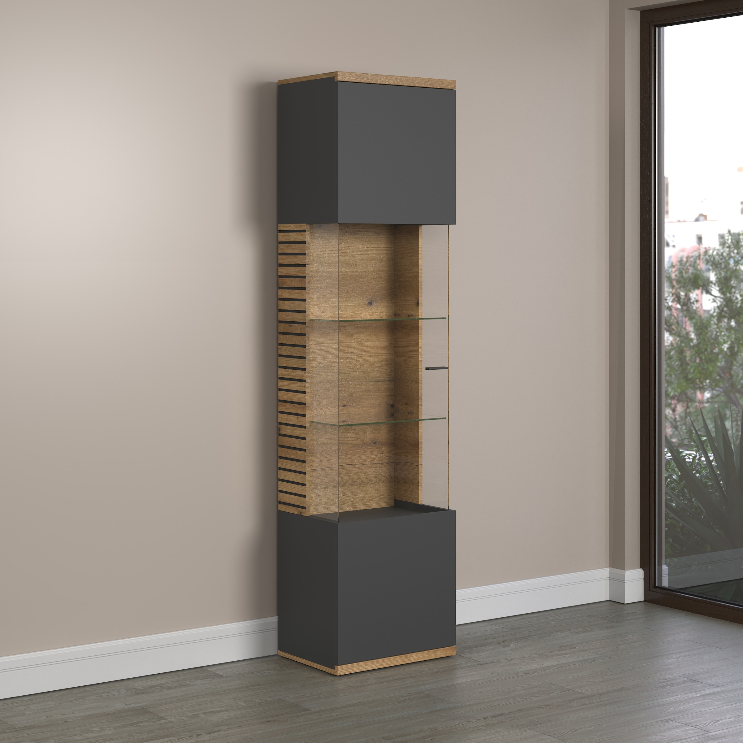 INOSIGN Vitrine »Galway« Wohnzimmervitrine in Rillenoptik und großzügiger Präsentationfläche