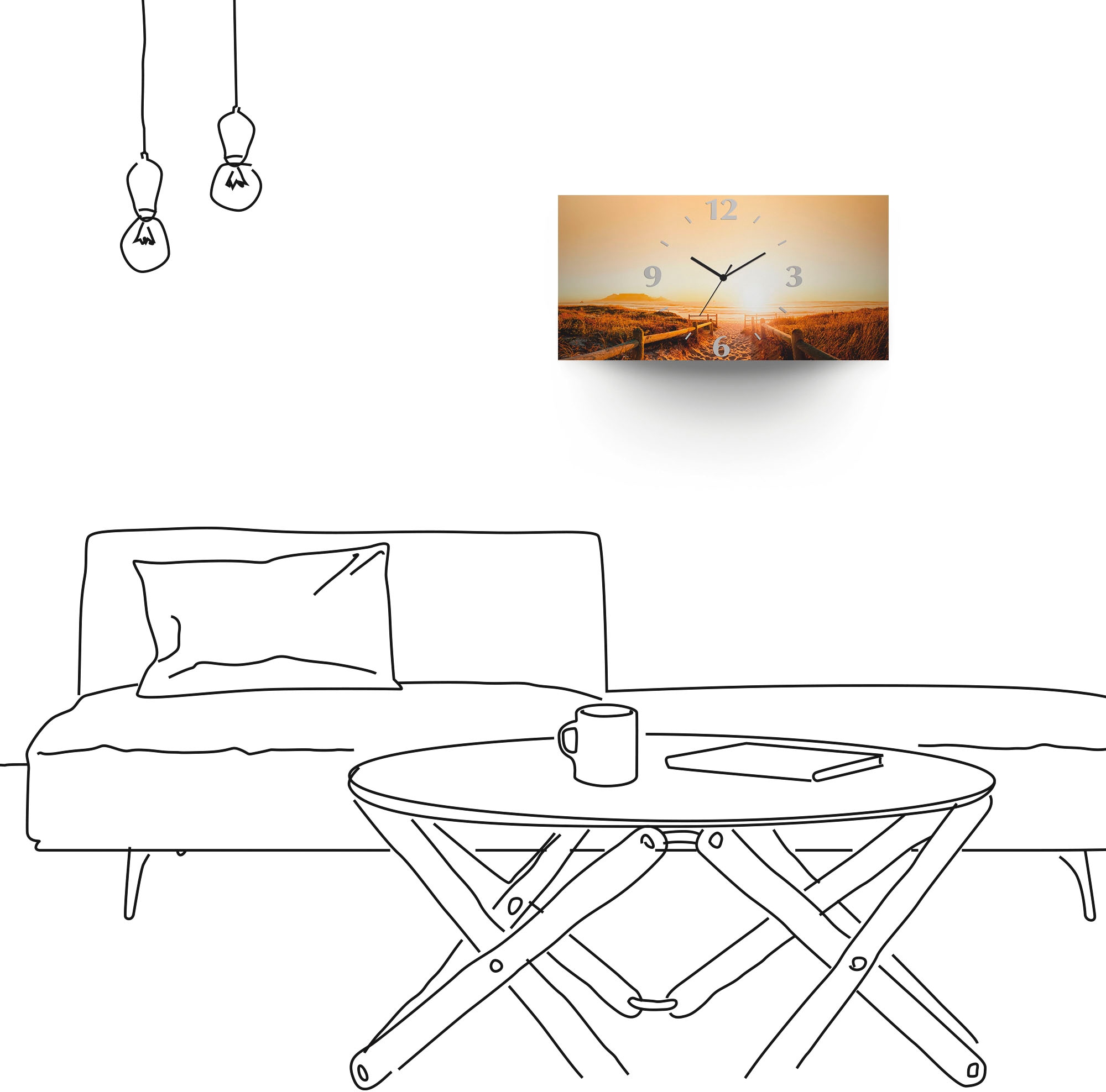 Artland Wanduhr »Sonnenuntergang Panorama Strand«, 3D Optik gebogen, mit Quarz- oder Funkuhrwerk, versch. Größen