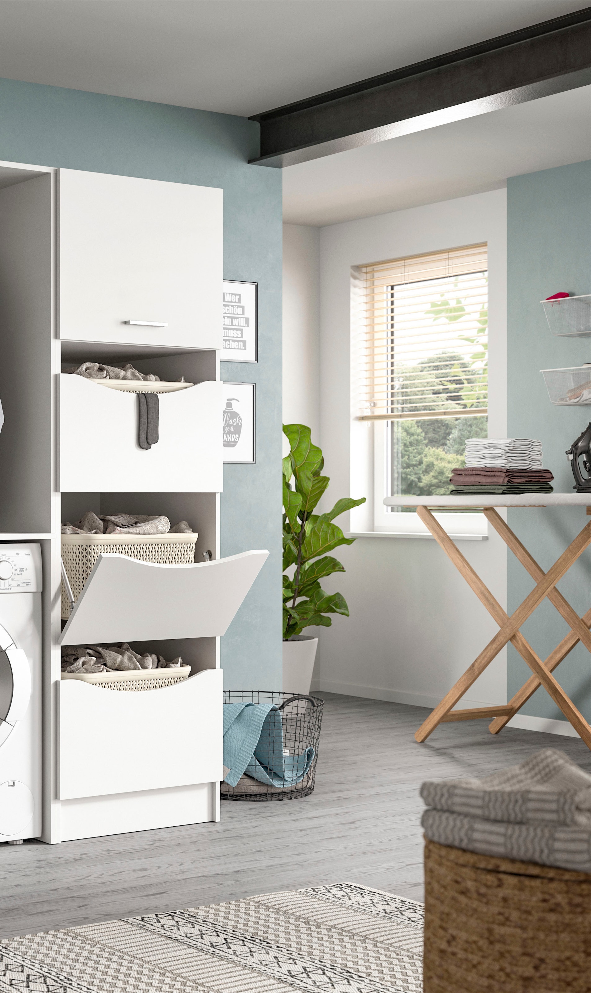 welltime Wäscheschrank »FALAS,  Höhe 195 cm, 4 Klappen, Wäscheorganizer« in verschiedenen Farben erhältlich, 1 Stk. tlg. Universalschrank, Mehrzweckschrank, Badezimmer, Hauswirtschaftsschrank