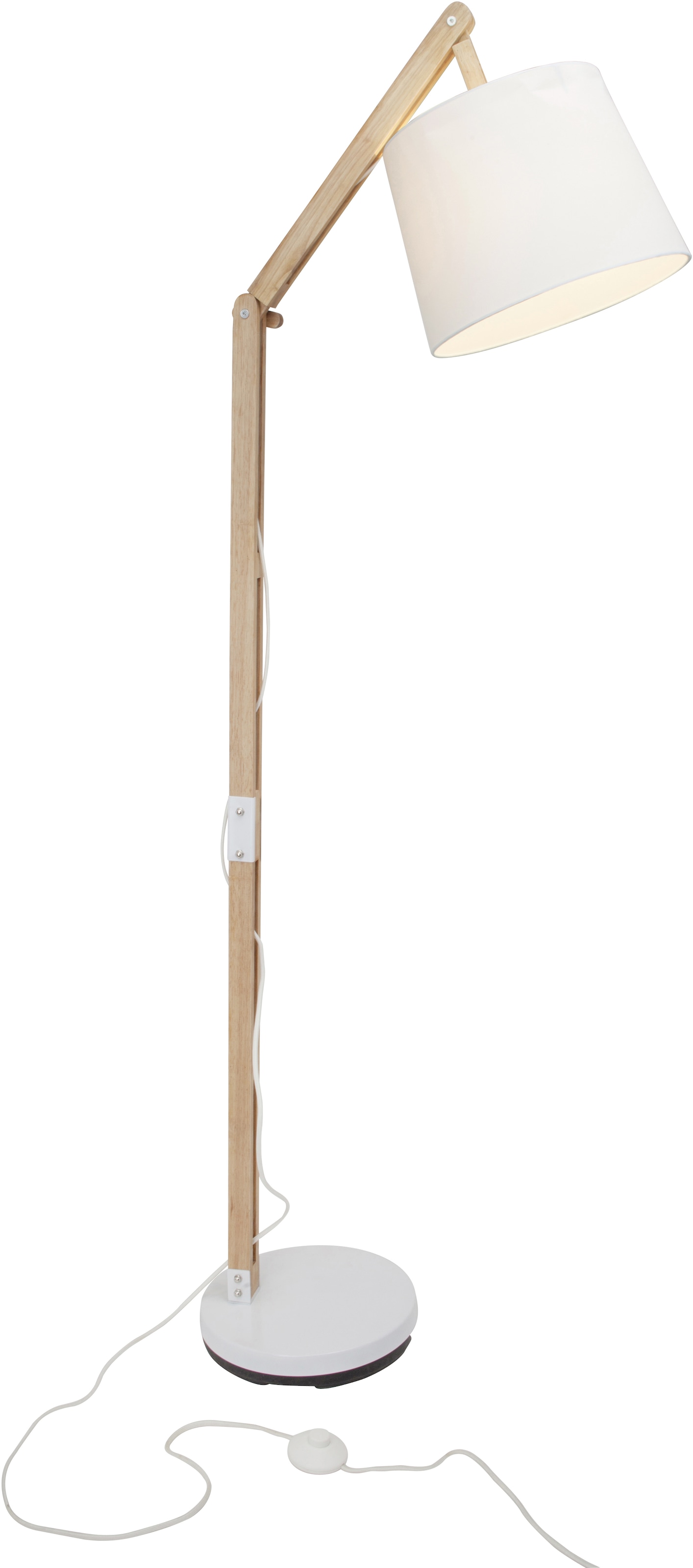 Brilliant Stehlampe »Carlyn«, 1 flammig, Leuchtmittel E27 | ohne Leuchtmittel, 163 cm Höhe, E27 max. 60 W, mit weißem Stoffschirm, Holz/Metall/Textil