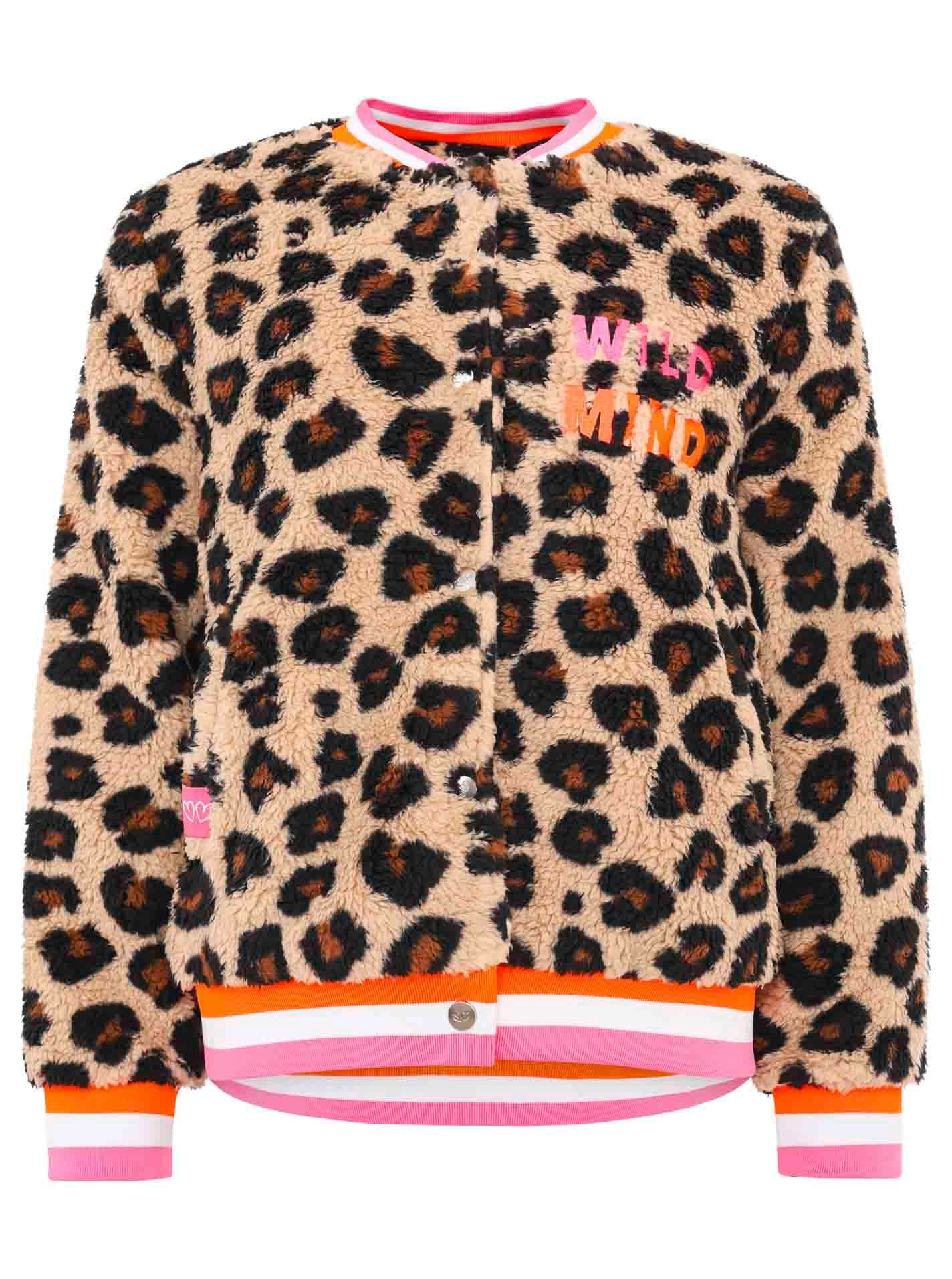 Zwillingsherz Bomberjacke »"Wild Mind"« kuscheliges It-Piece, Leomuster, gestreifte Neon-Bündchen, Druckknöpfe