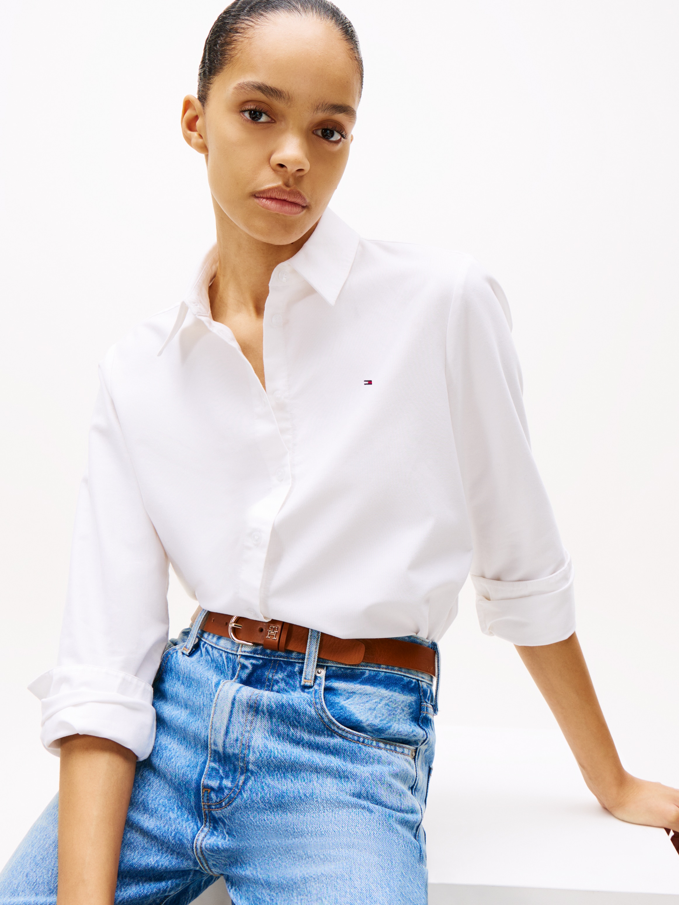 Tommy Hilfiger Hemdbluse »OXFORD RELAXED FIT SHIRT mit Hemdblusenkragen und Stickerei«, mit Streifen