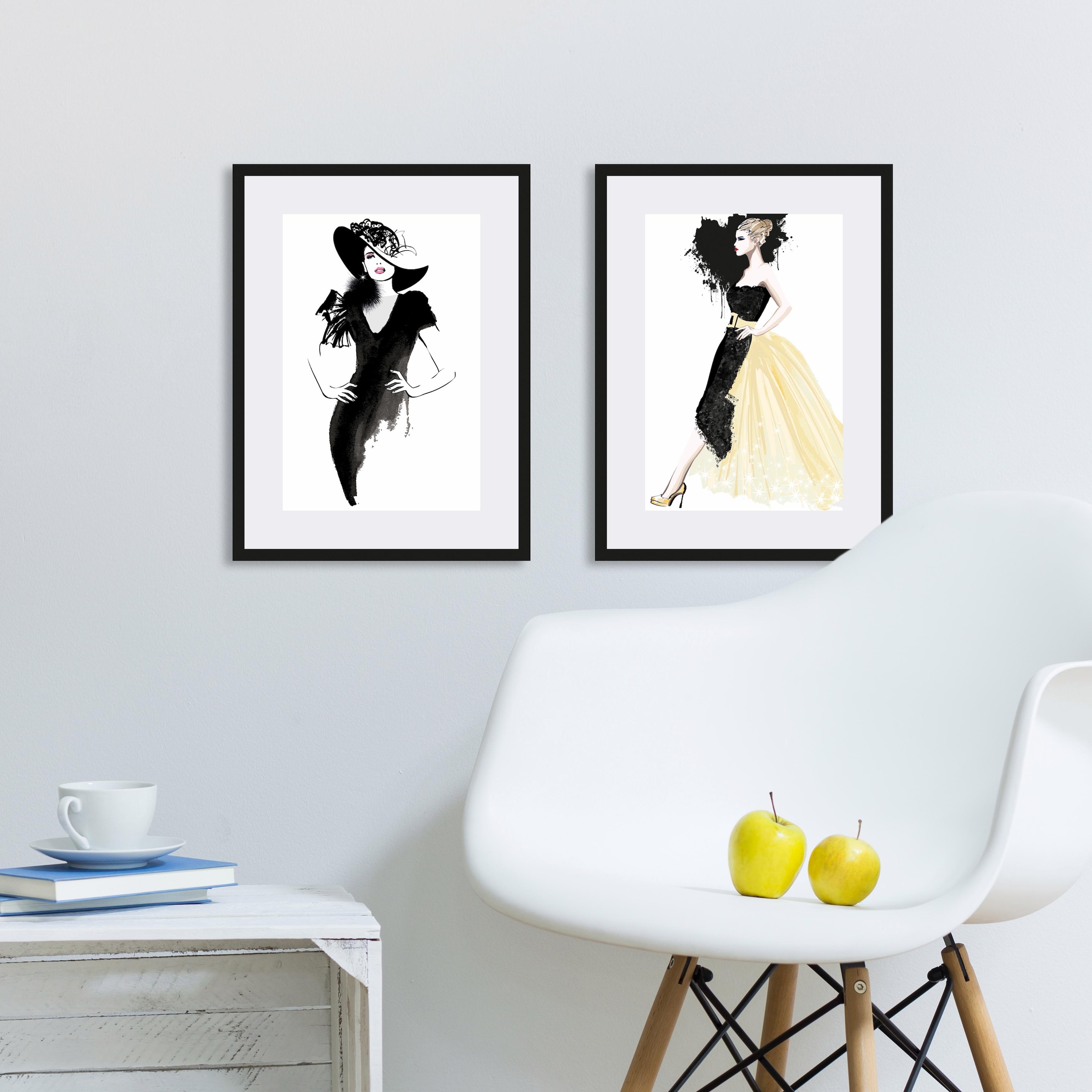 Leonique Bild »Skizze Frau mit Kleid«, Fashion-Magazincover-Mode-Modebilder-Frau-Bilder von Frauen-Herz-Herzbilder, HD Premium Poster-Druck inkl. Holzrahmen
