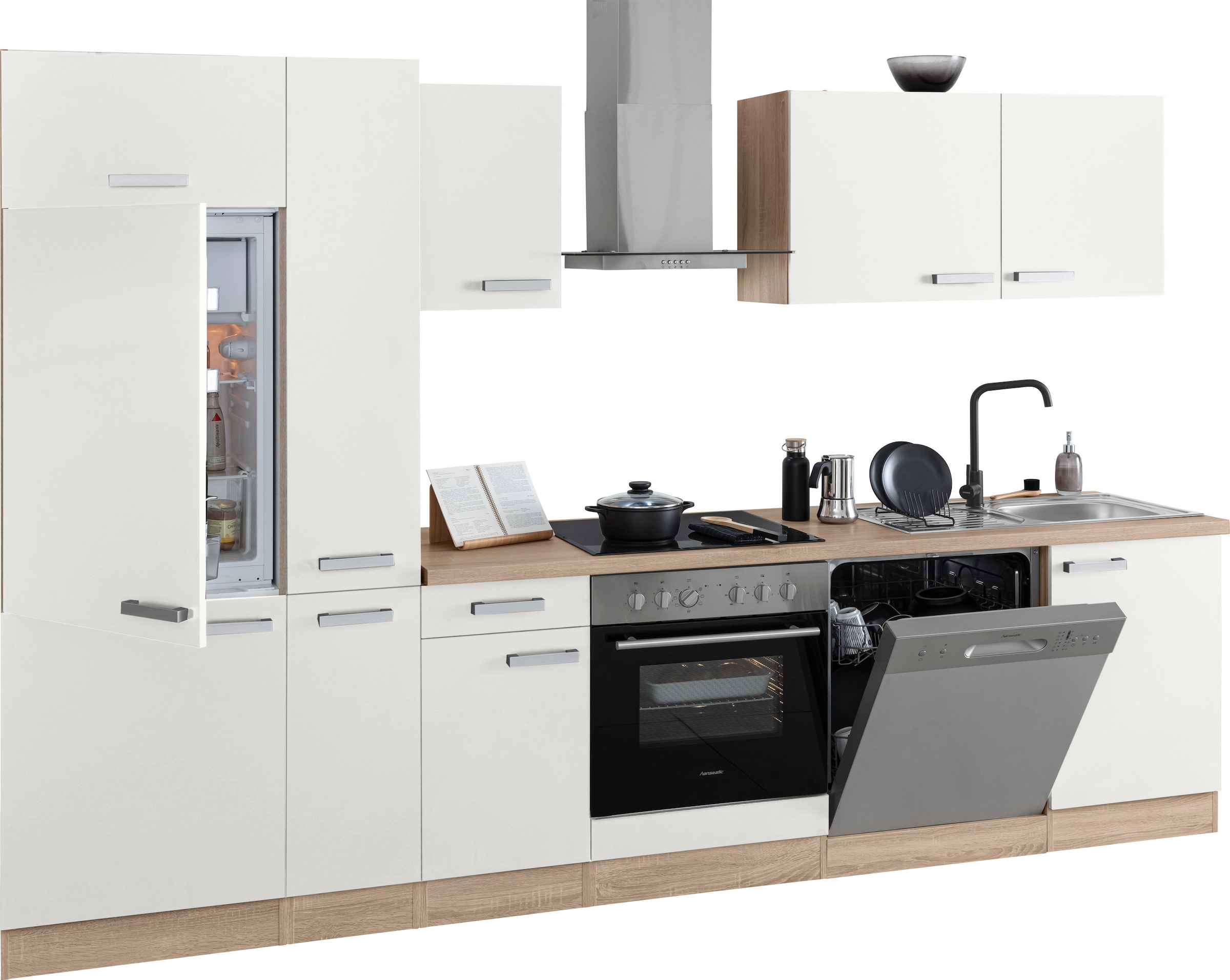 OPTIFIT Küchenzeile »Leer Breite 300 cm«, mit Hanseatic E-Geräten, inkl. Kühlschrank
