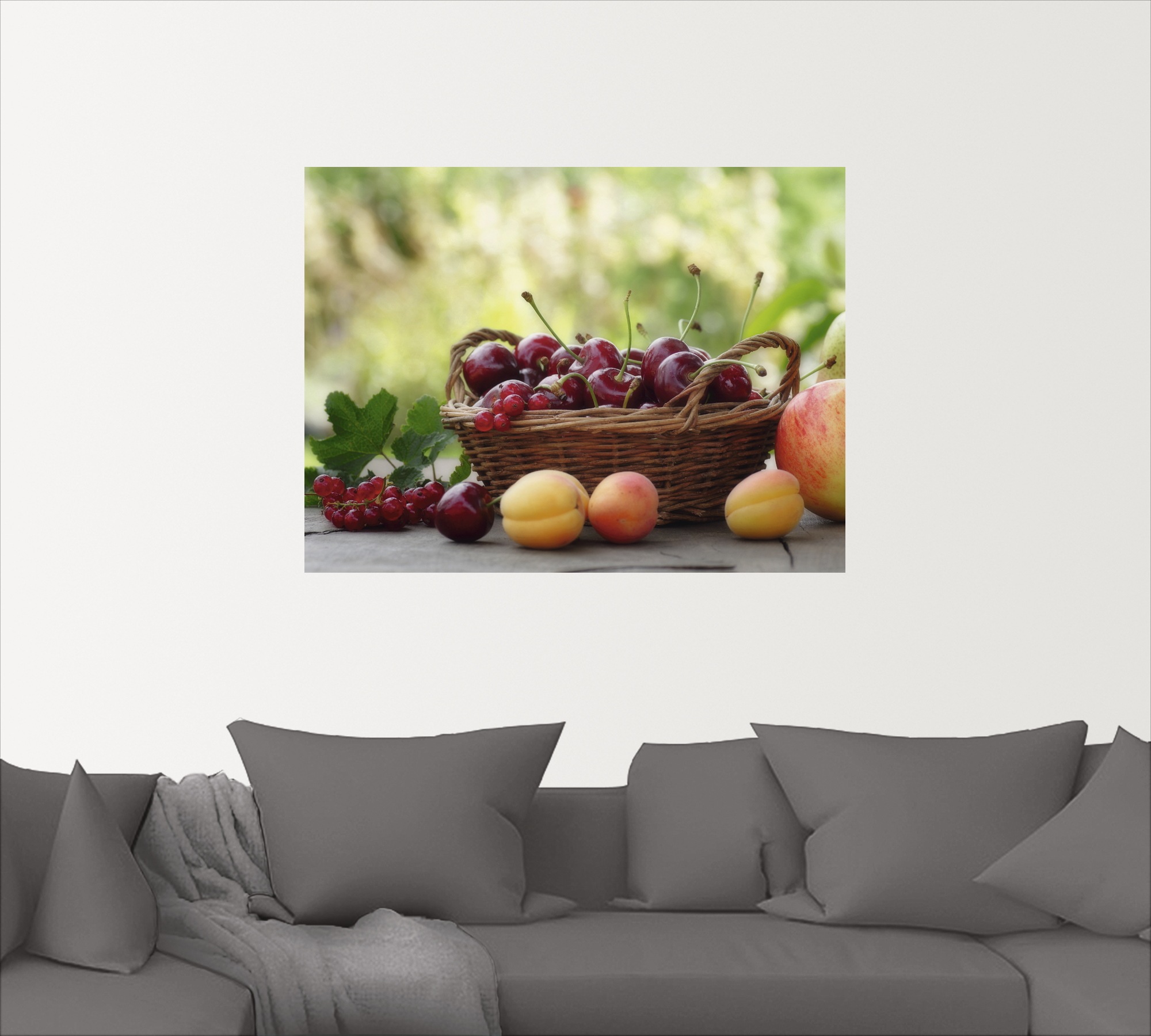 Artland Wandbild »Frische Früchte Körbchen«, Lebensmittel, (1 St.), als Leinwandbild, Wandaufkleber oder Poster in versch. Größen