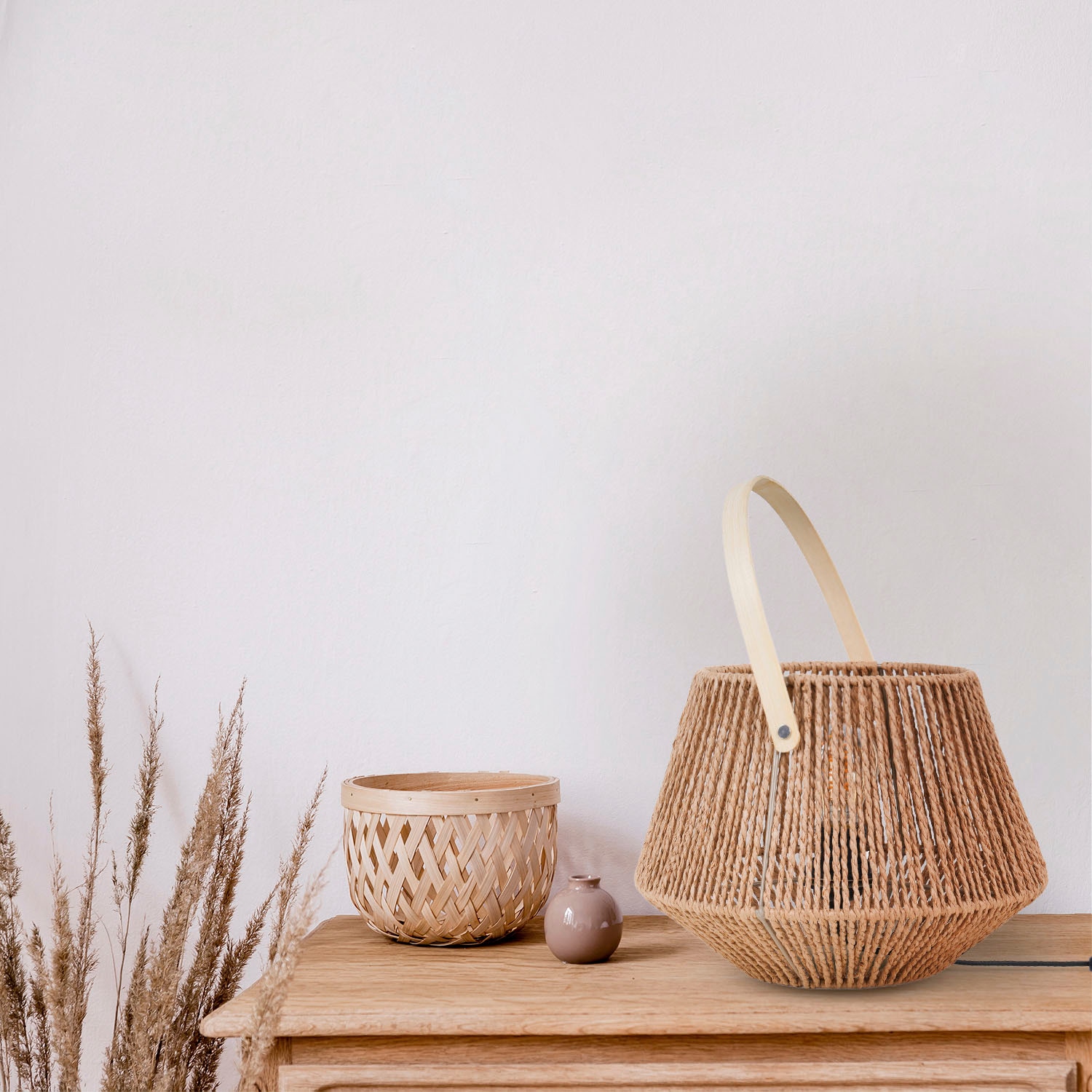 Paco Home Tischleuchte »CISCO« E27 Schreib Nachttisch Lampe Leselampe Lederband Korb E27