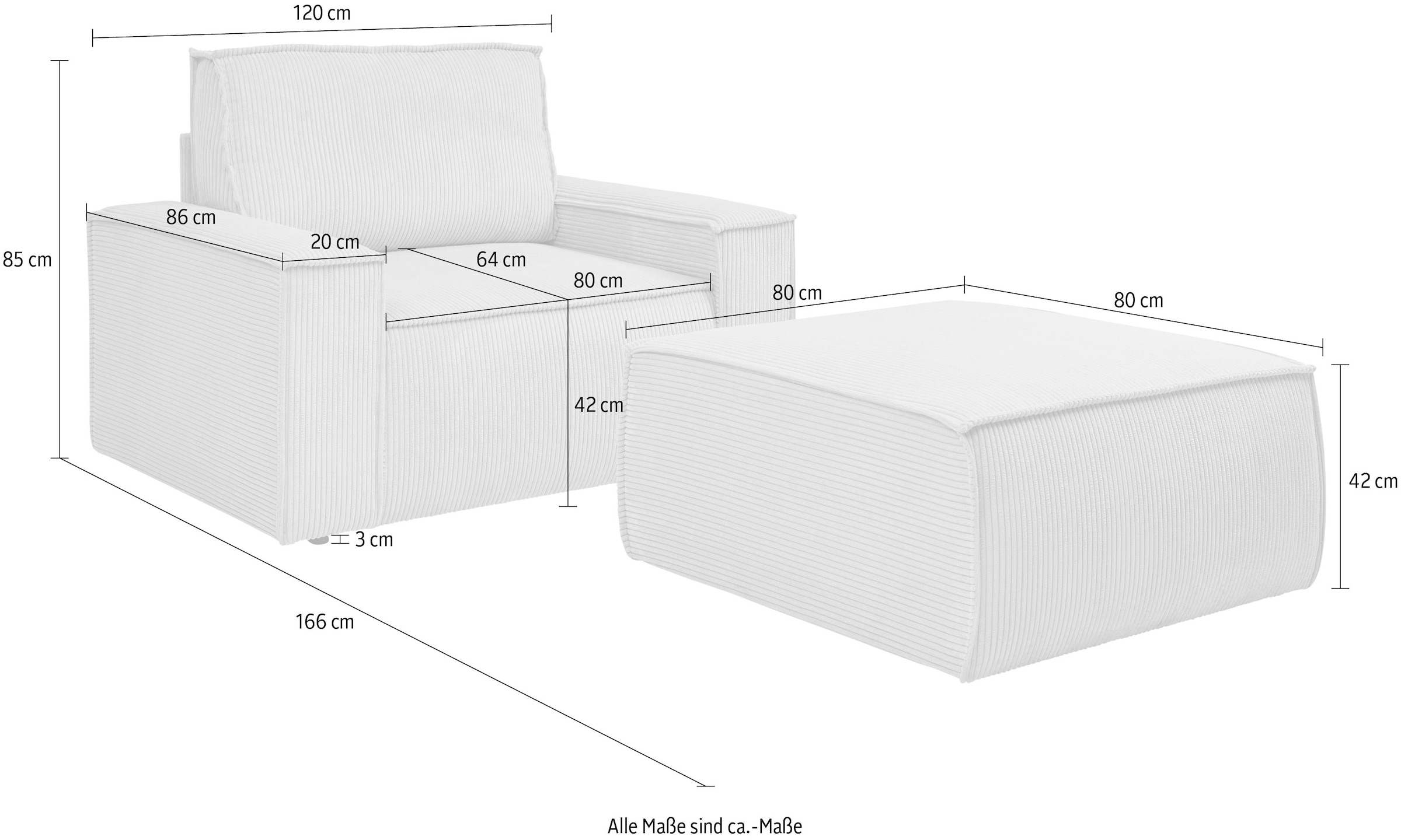 Home affaire Sessel »SHERWOOD«, Loveseat und Hocker im Set, passend zur Polster-Serie SHERWOOD