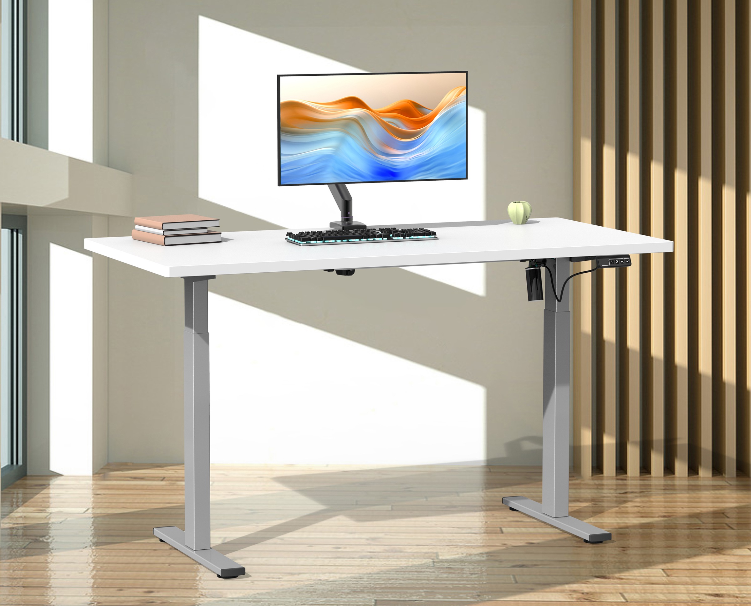VCM Schreibtisch »VCM Höhenverstellbarer Schreibtisch stufenlos elektrisch höhenverstellbar Lona 110x80 Silber«, (Lona)