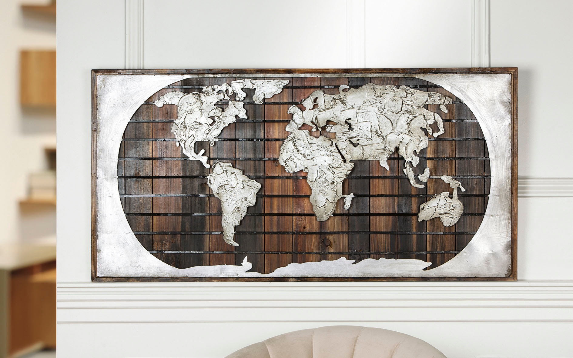 Kunstobjekt aus Holz«, GALLERY Wohnzimmer handgefertigt, kaufen auf im - GILDE »Bild Erde Weltkarte, Metall, dekorativ St.), & Schlafzimmer (1 Metallbild bequem