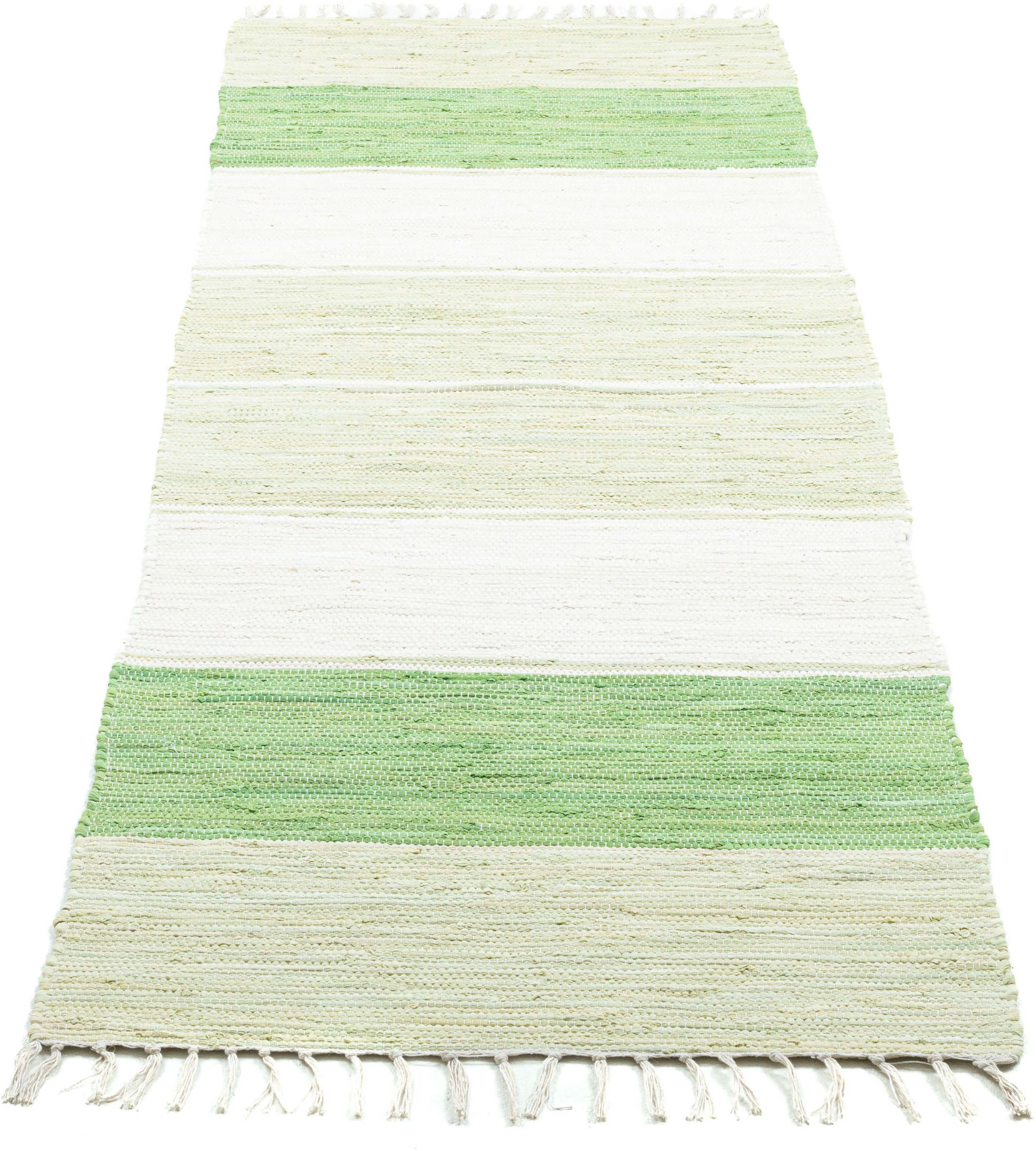 THEKO Läufer »Stripe Cotton«, Fransen Flachgewebe, reine mit Baumwolle, Handweb rechteckig, handgewebt