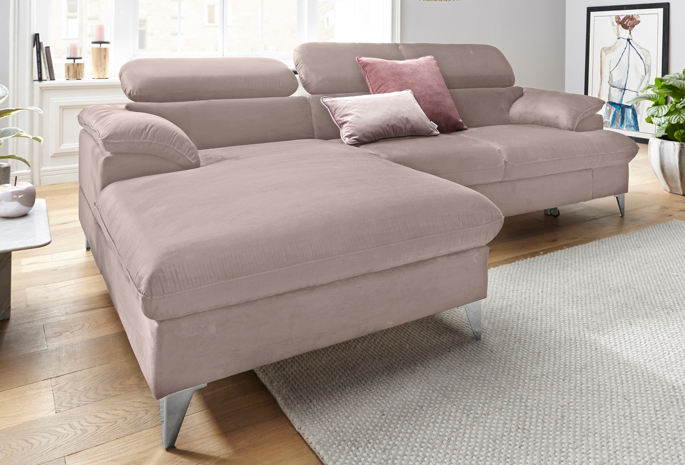 COTTA Polstergarnitur »Caluso L-Form«, (2 tlg.), Set bestehend aus: Ecksofa mit Kopfteilverstellung & Hocker