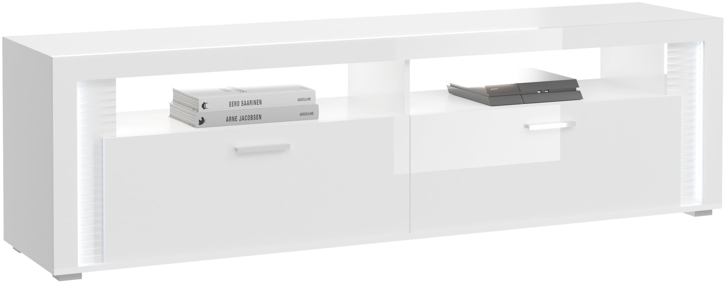 INOSIGN Lowboard »Viborg, Breite 201 cm, inkl. vertikaler Frontbeleuchtung, 2 Klappen«, je 2 offene & geschlossene Fächer, TV-Möbel, TV-Schrank, TV-Lowboard