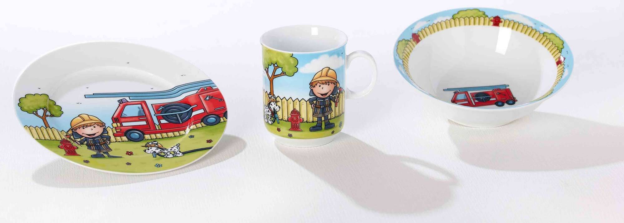 Ritzenhoff & Breker Kindergeschirr-Set »Geschirr-Set mit Kinderbecher Feuerwehrmann Bernie 7er Set bunt« Spülmaschinengeeignet