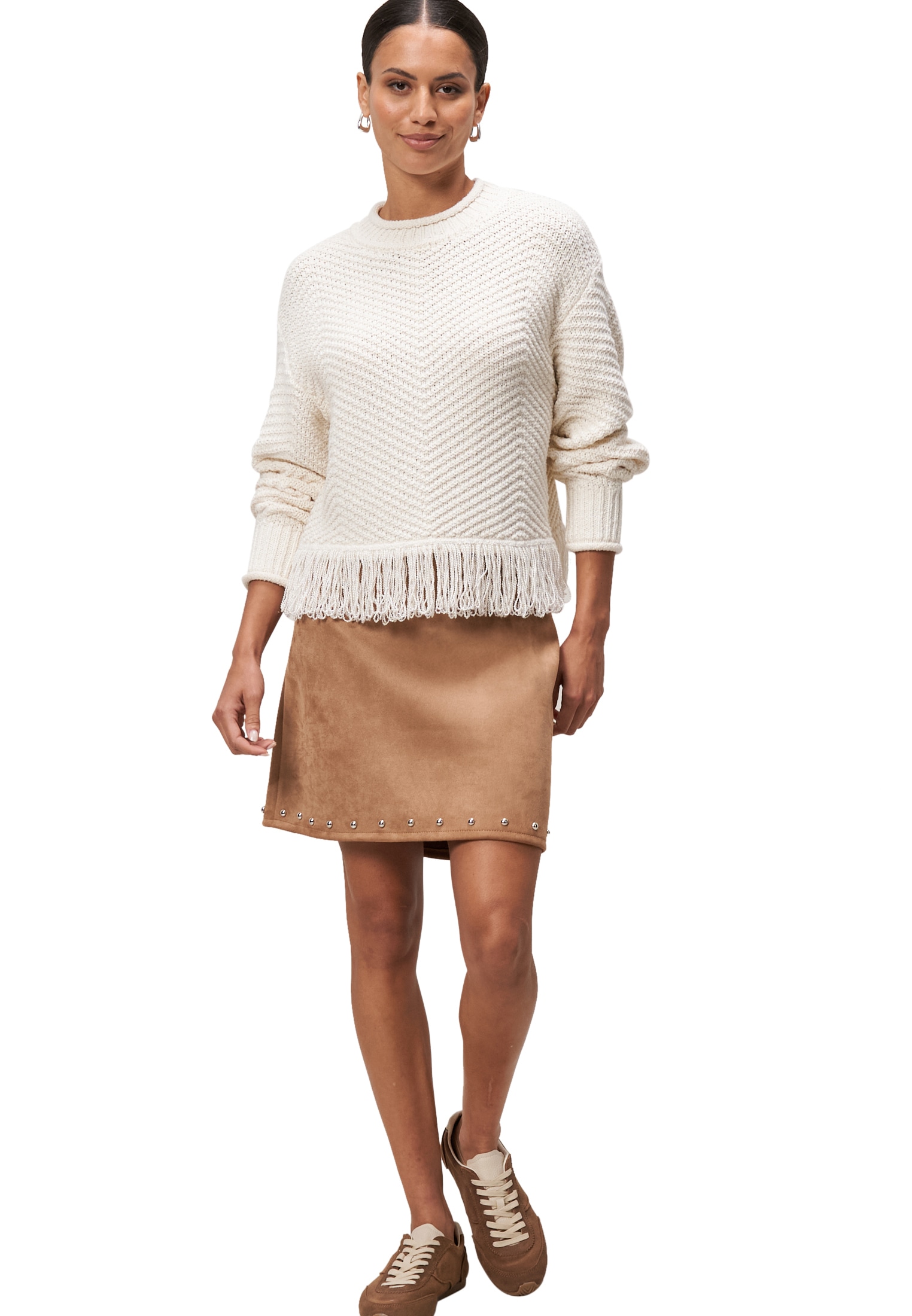 Zero Rundhalspullover »Pullover mit Fransen«