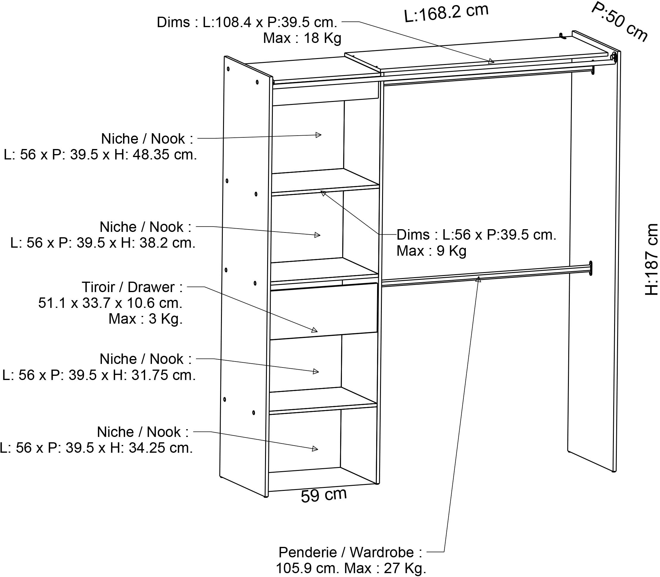 Demeyere GROUP Vorhang-Schrank »Chicago«, variabel in der Breite ca. 114 - 167cm, viel Stauraum und Ablagefläche